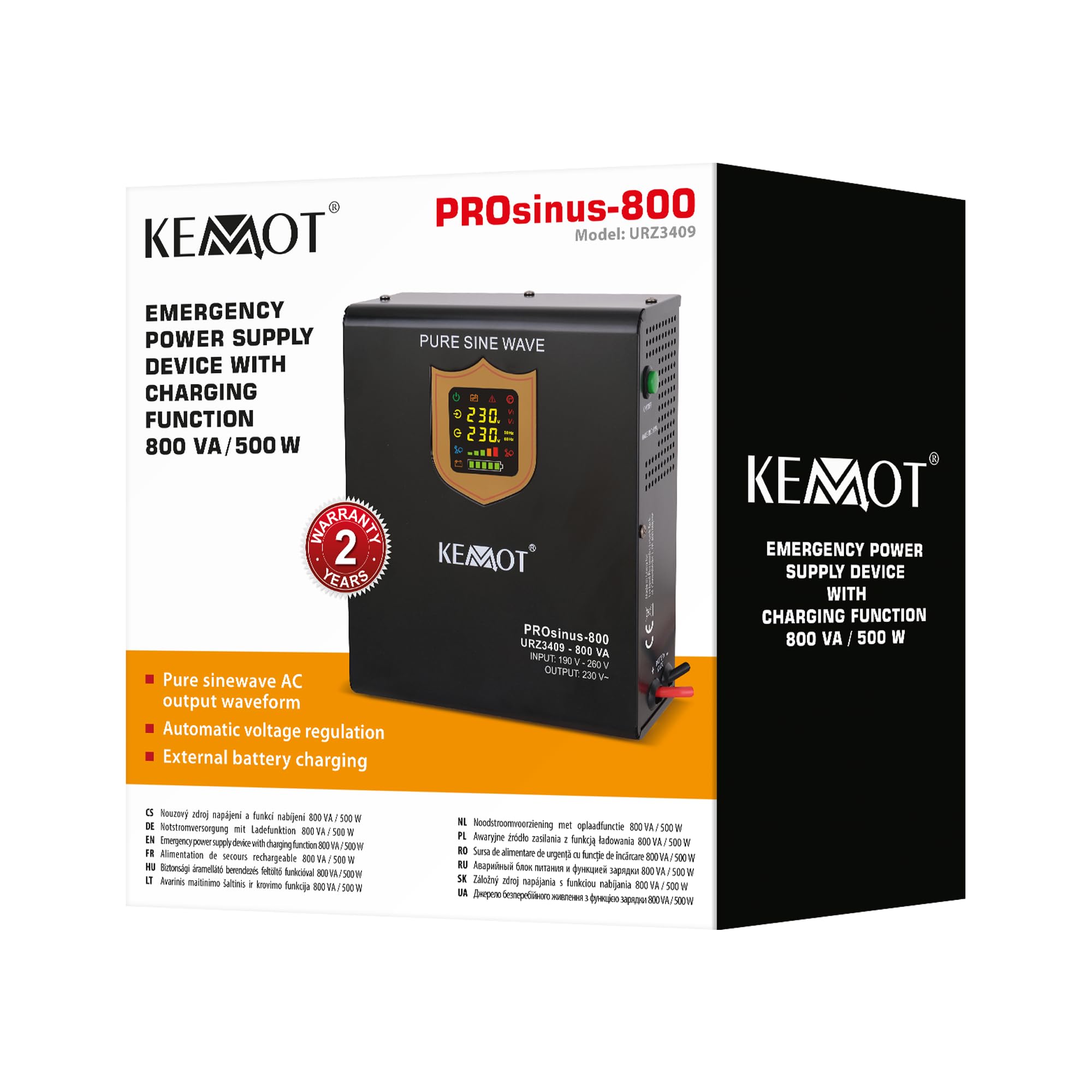 Alimentazione di emergenza KEMOT PROsinus-500 URZ3409 Inverter pura funzione di ricarica 12 V 230 V 800 VA/500 W, nero
