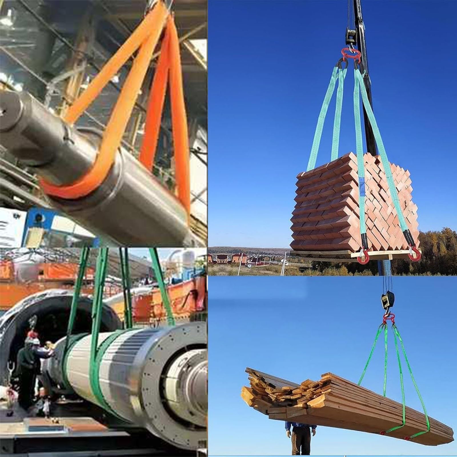 Eslingas de elevación de 4 ramales con Ganchos | Eslingas de poliéster de 10 T | Acero aleado Flexible | para Grandes fábricas, Puertos y Barcos(5m)
