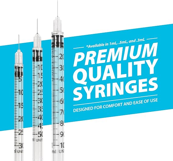 Easy Touch 30 Gauge U-100 Insulin Syringes (30G 1cc 1/2) with 1/2 Long Needle, 1cc (100 Unit Capacity), Bold Markings for Accurate Dosing, Disposable, Box of 100