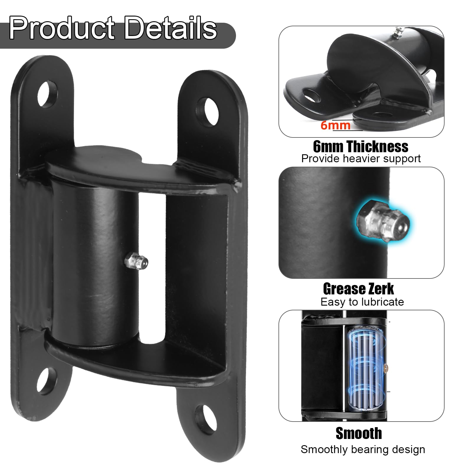 Bisagras de puerta mejoradas de 7 pulgadas resistentes con grasa Zerk, perno de bisagra de puerta de rodamiento de montaje frontal o bisagras de soldadura para puertas de remolque grandes y