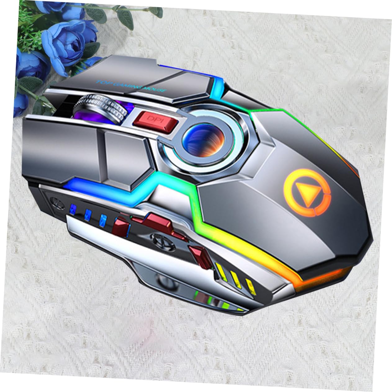 Operitacx Mouse Wireless Ricaricabile da Gioco Luce Rgb a 7 Colori, Batteria Alta Capacità e 7 Tasti, Ergonomico in Abs per Gaming Silenzioso e Professionale