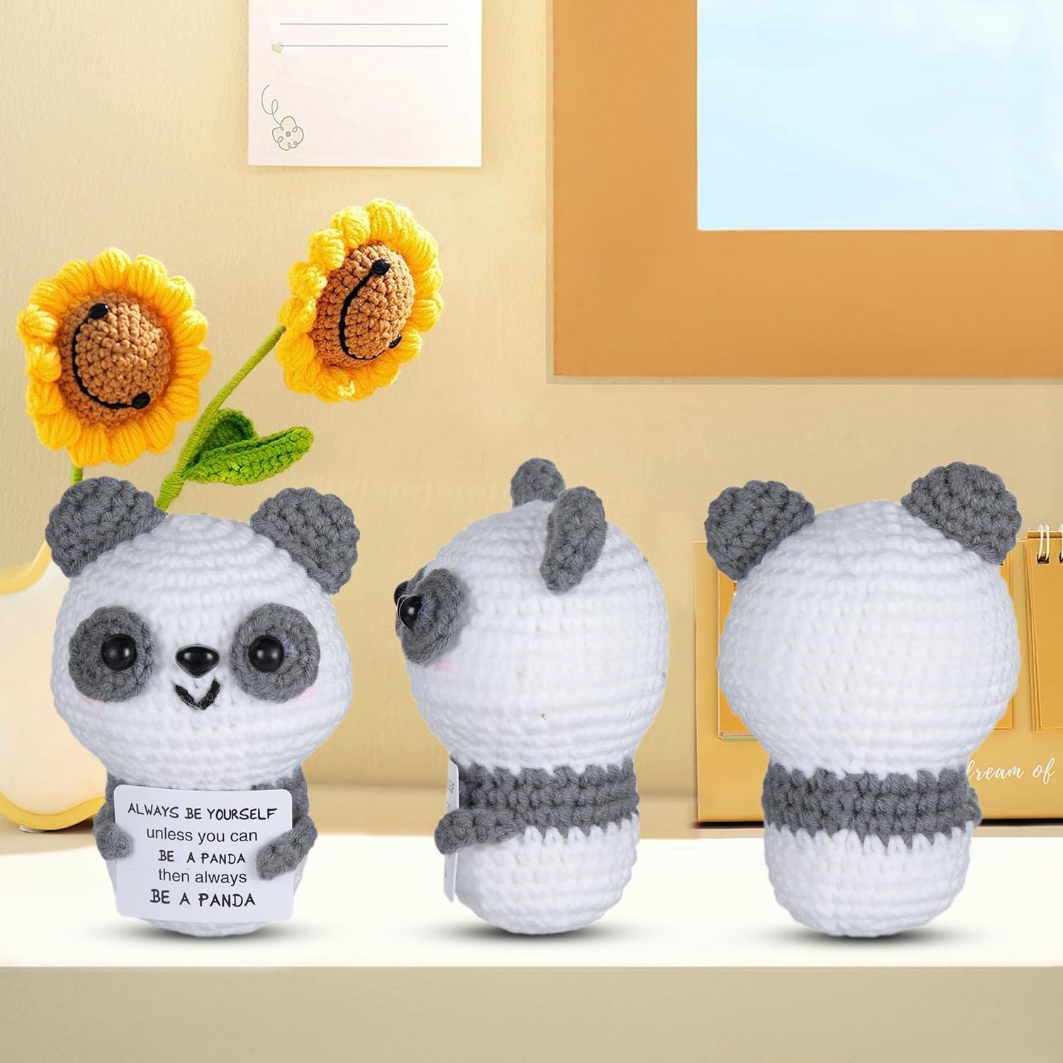 Positive Panda Emotional Support Plush, Crochet Animal Gift with Encouragement Card, Cute Handmade Plushie for Women, Emotional Support Gift image 4