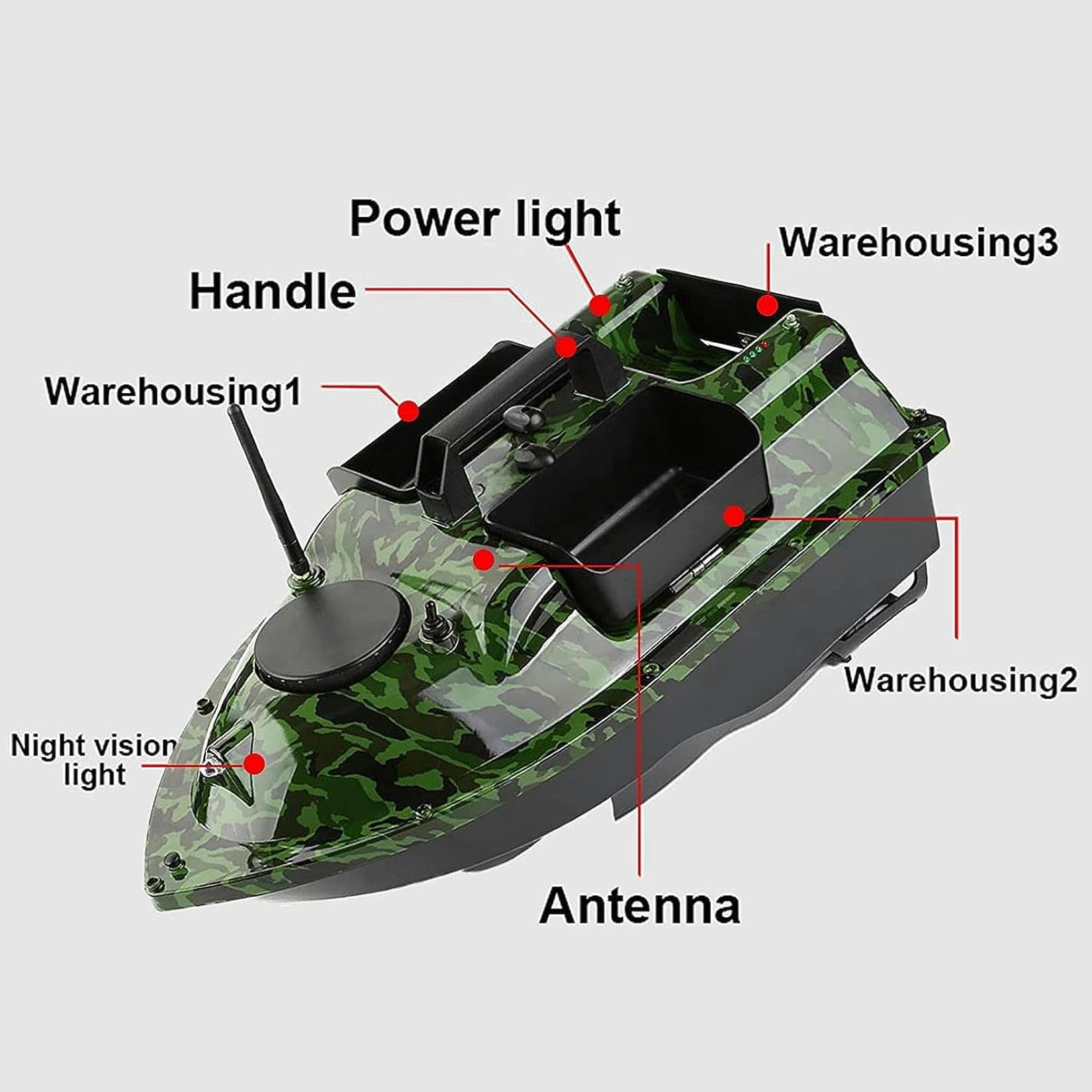 Barca Esca Telecomandata da Pesca, Barchino Carpfishing per Piscine & Laghi, Fish Bait Boat 500m GPS Crociera a Doppio Motore Crociera Automatica, Tre Contenitori Esca, Capacità di Carico di 2kg