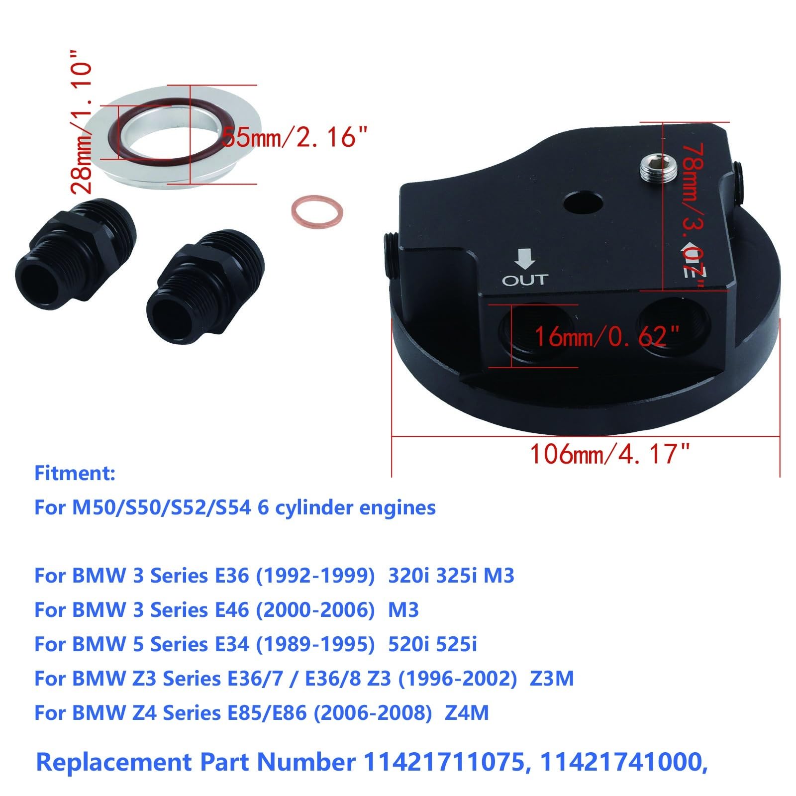 Radiatore olio Radiatore Tappo Filtro Olio Motore Con Raccordi Radiatore Olio Adatto Per BMW M50 S50 S52 S54 E36 E46 Coperchio Adattatore In Alluminio 11421711075