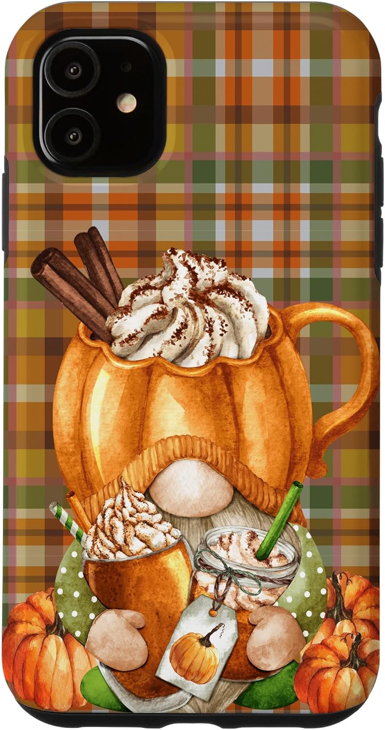Thanksgiving Autumn Gnome Buffalo Plaid Love Pumpkin Spice Case for iPhone 13