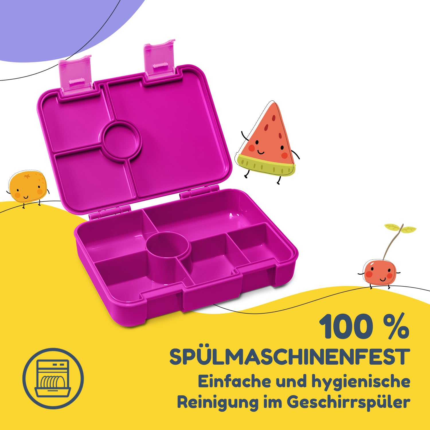 schmatzfatz BPA-Freie Lunchbox Kinder, Bento Box Kinder, Brotbox für Mädchen & Jungen, Snackbox, Perfekt für Schule, Kindergarten & Ausflüge (Lila)