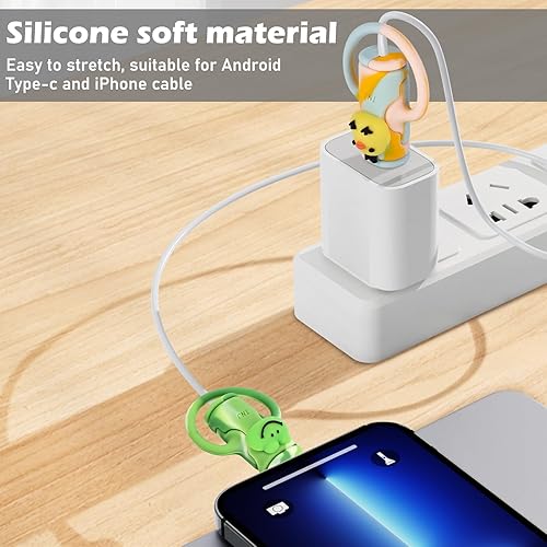 Miniatura 9 de Lindo protector de cable de datos 2 en 1 para iPhone, Android, cable USB, 2 piezas 3D de diseño de conejo y oso marrón, protector de cable de
