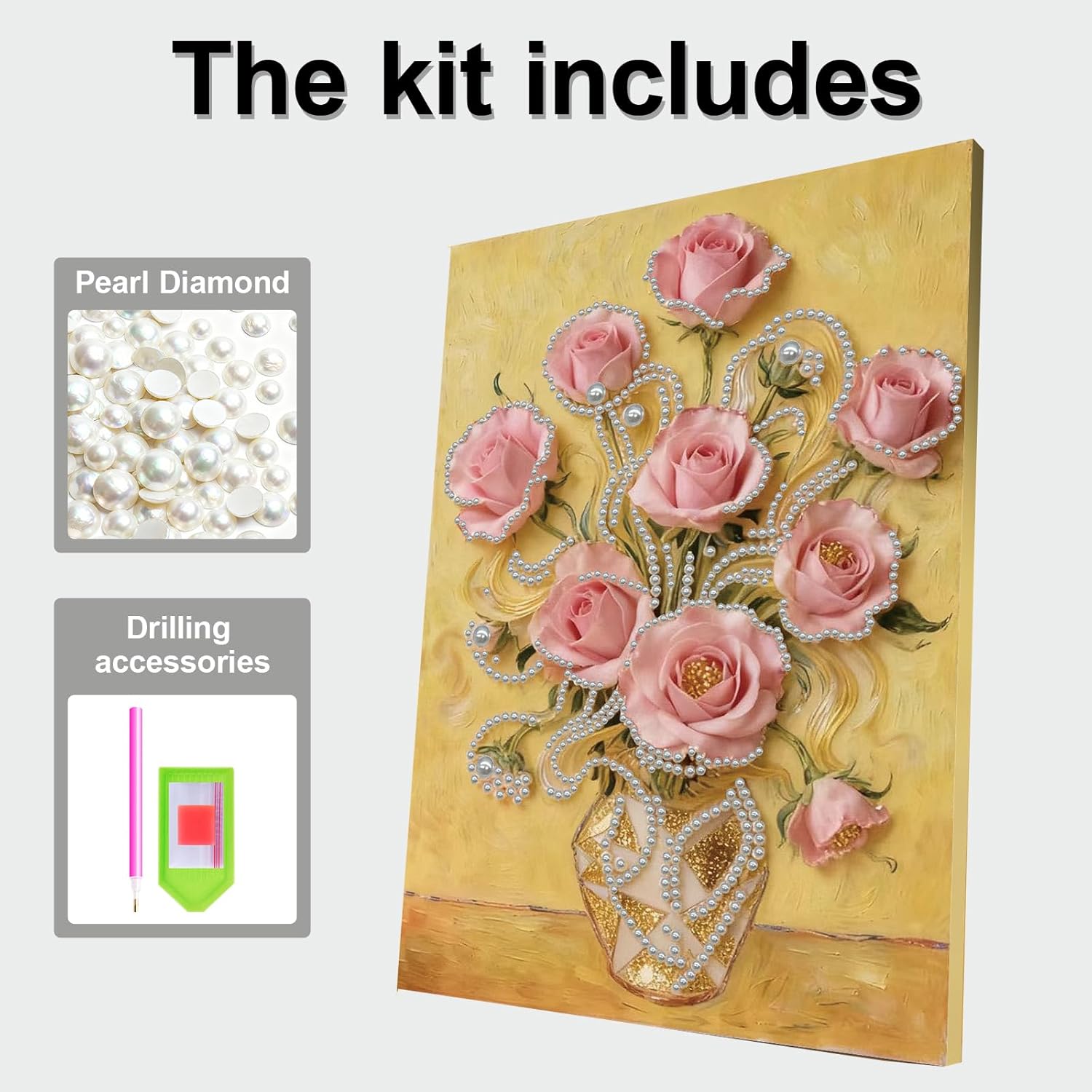 POETRYDRAW DIY Diamond Pearl Painting Kit for Adults Vase Flower, Beginner Friendly Craft Kits with Frame 30x40cm, Home Decor Housewarming Gift, Diamond Dots Beads Canvas Art for Wall Decor