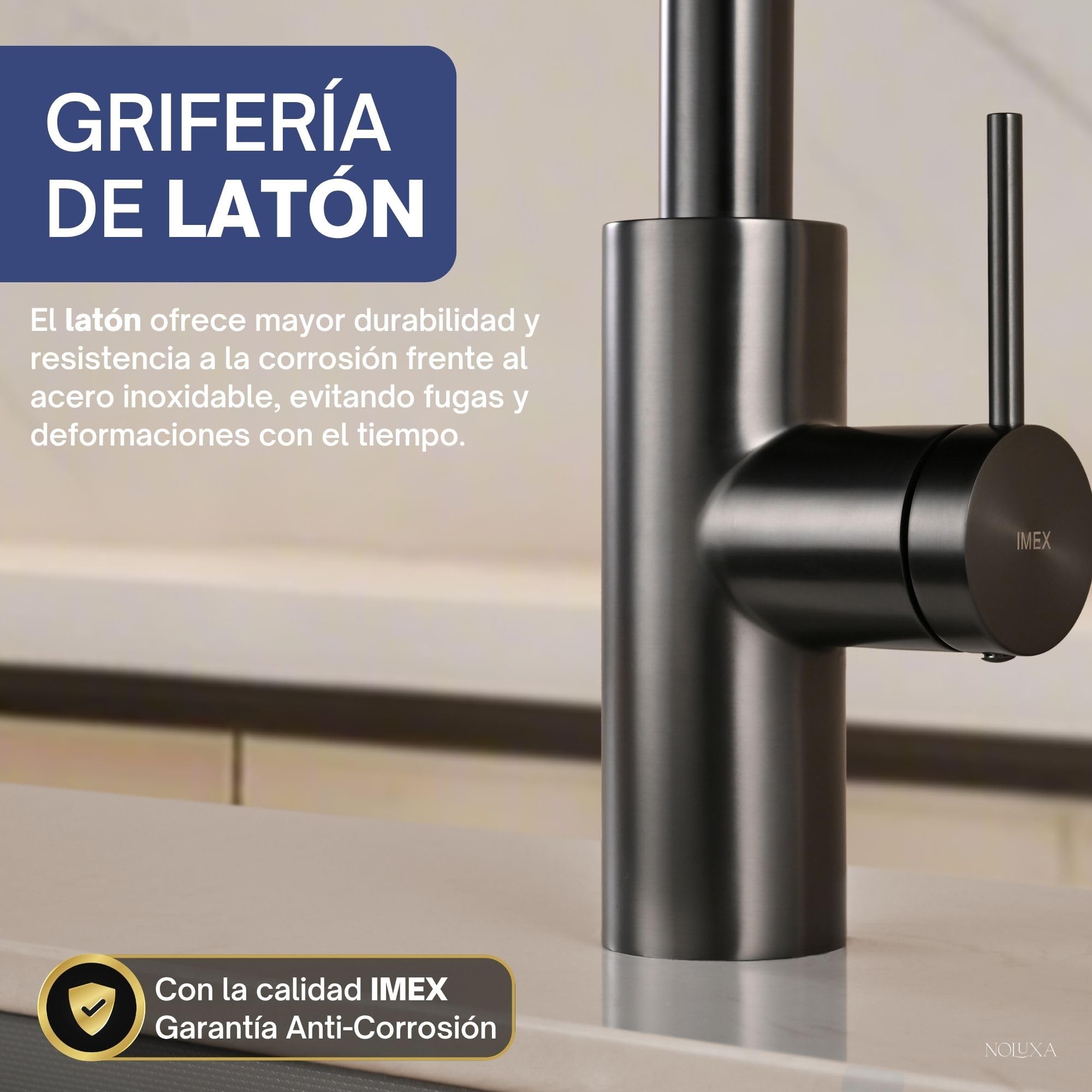 IMEX - Grifo Cocina Extraíble Negro | Grifo Monomando Fregadero con Doble Difusor | Griferia Cocina con Ducha Flexible 360º | Grifería en Latón | Serie Oporto | Color Black Gun Metal