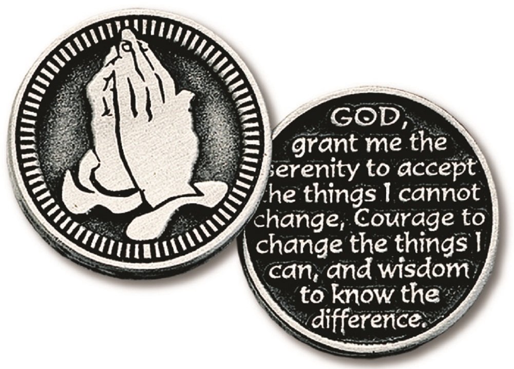 12 Pack of Serenity Prayer Pocket Pewter 2 Sided Gift Token with Praying Hands