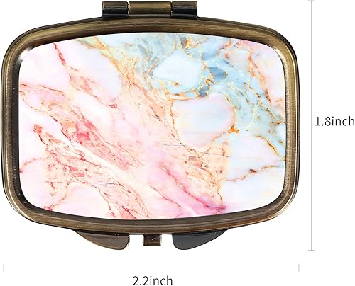 Miniatura 2 de Dynippy Pastillero con espejo, bolsillo retro, 2 compartimentos, organizador de píldoras de vitaminas para bolsa de bolsillo y viajes (A-mármol rosa)