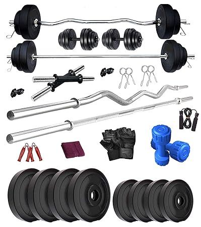 Bodyfit Muscle 25Kg Weight Plates, 5ft Straight and 3 ft Curl Rod, 2 D.Rods Home Gym Dumbbell Gym Set
