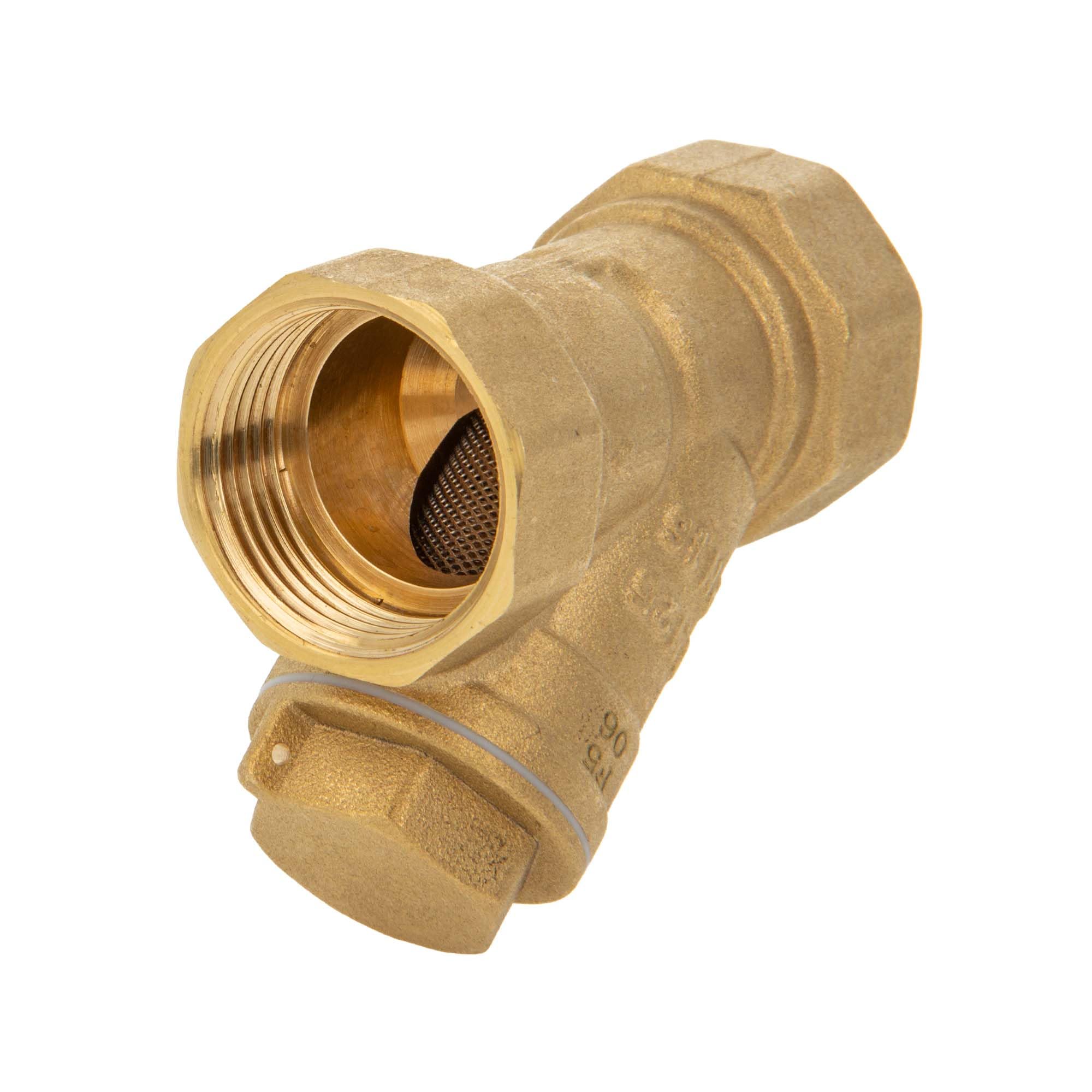 tecuro Schrägsitz-Schmutzfänger G 1 Zoll (DN 25) mit Edelstahlsieb 0,5 mm Maschenweite, Messing