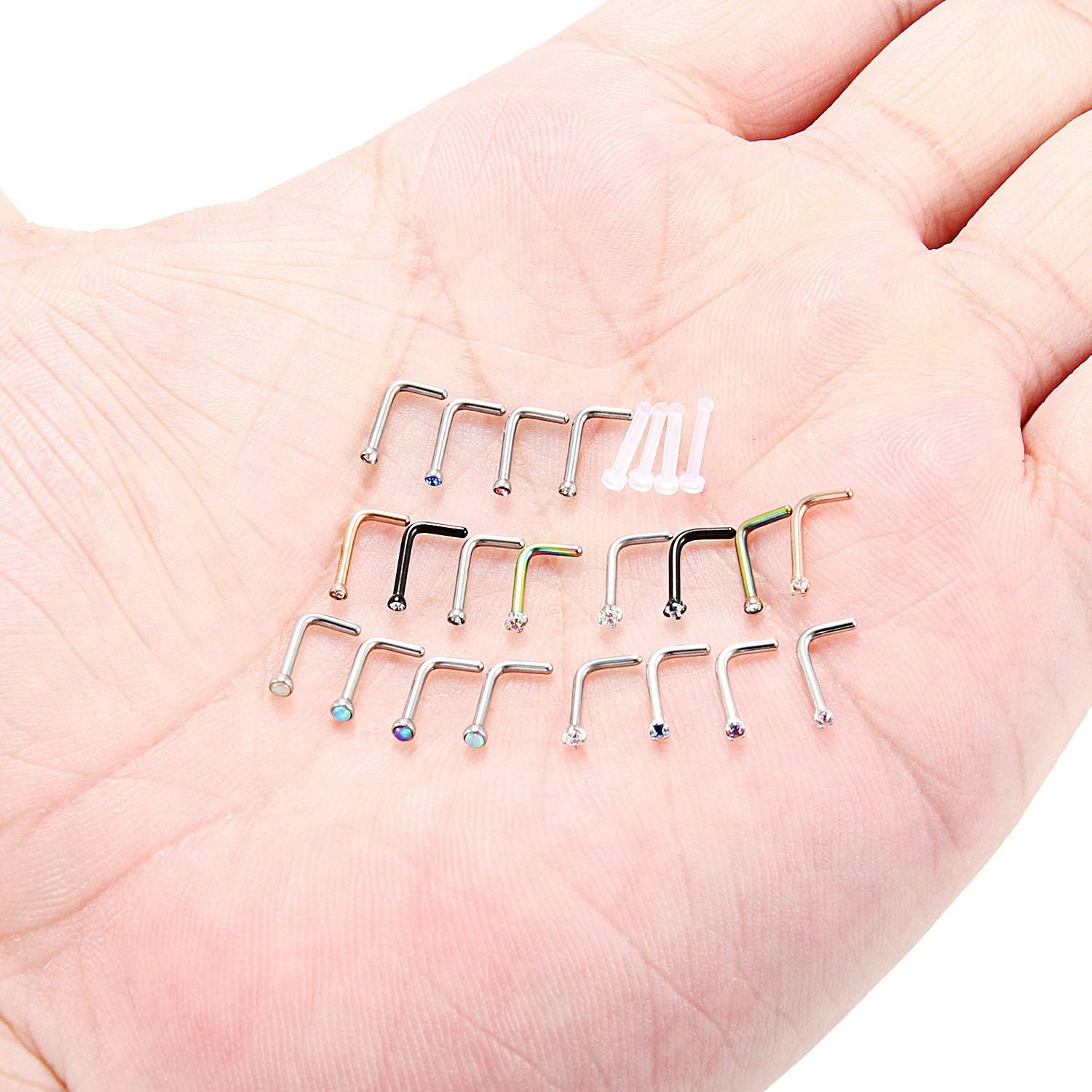 Ruifan 18G 1.5mm 2mm 2.5mm 3mm Jeweled Opal Nose L Shaped Studs Rings Pin 2mm Clear Bioflex Nose Ring Retainer Piercing Jewelry 4-24PCS - Image 3