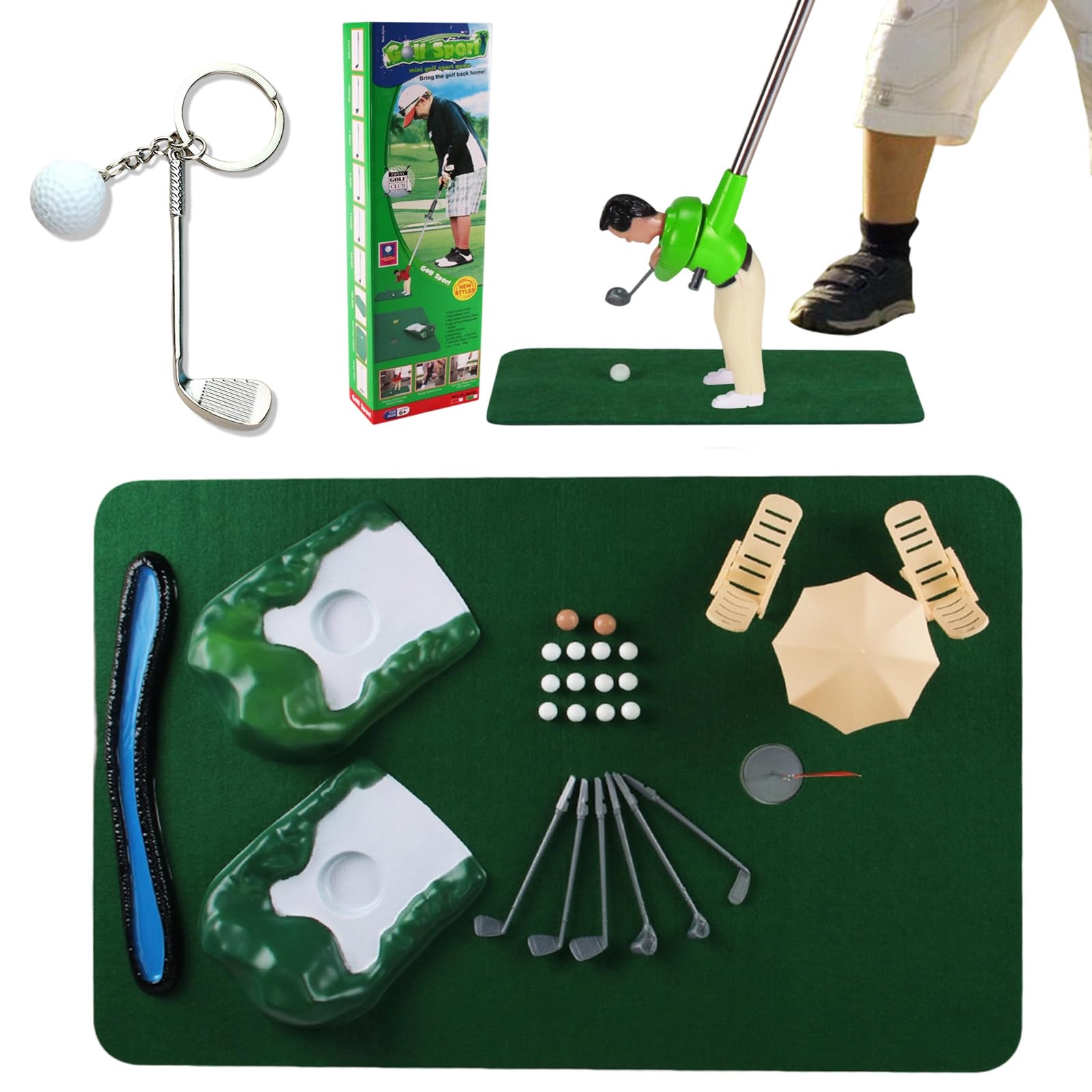 HItianya Mini Golf Game Set, Funny Tiny Golfer Golf Game, Indoor Tabletop Miniature Golf Course Kit, Interactive Family Desk Toy with Tiny Golfer Gift for Kids & Adults (A)
