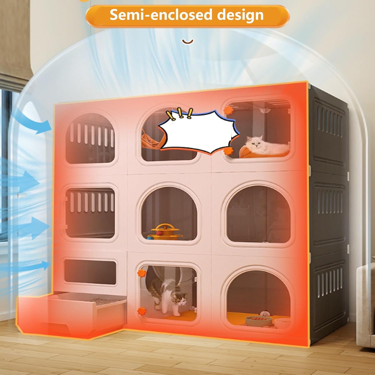 Cat Cages Indoor Large with Litter Box, Large Cat Enclosures DIY Cat Playpen Easy to Get in and Out for 1-3 Cats Small Animals Pet Crate, Breathable and Ventilated (B 105 * 45 * 70Cm)