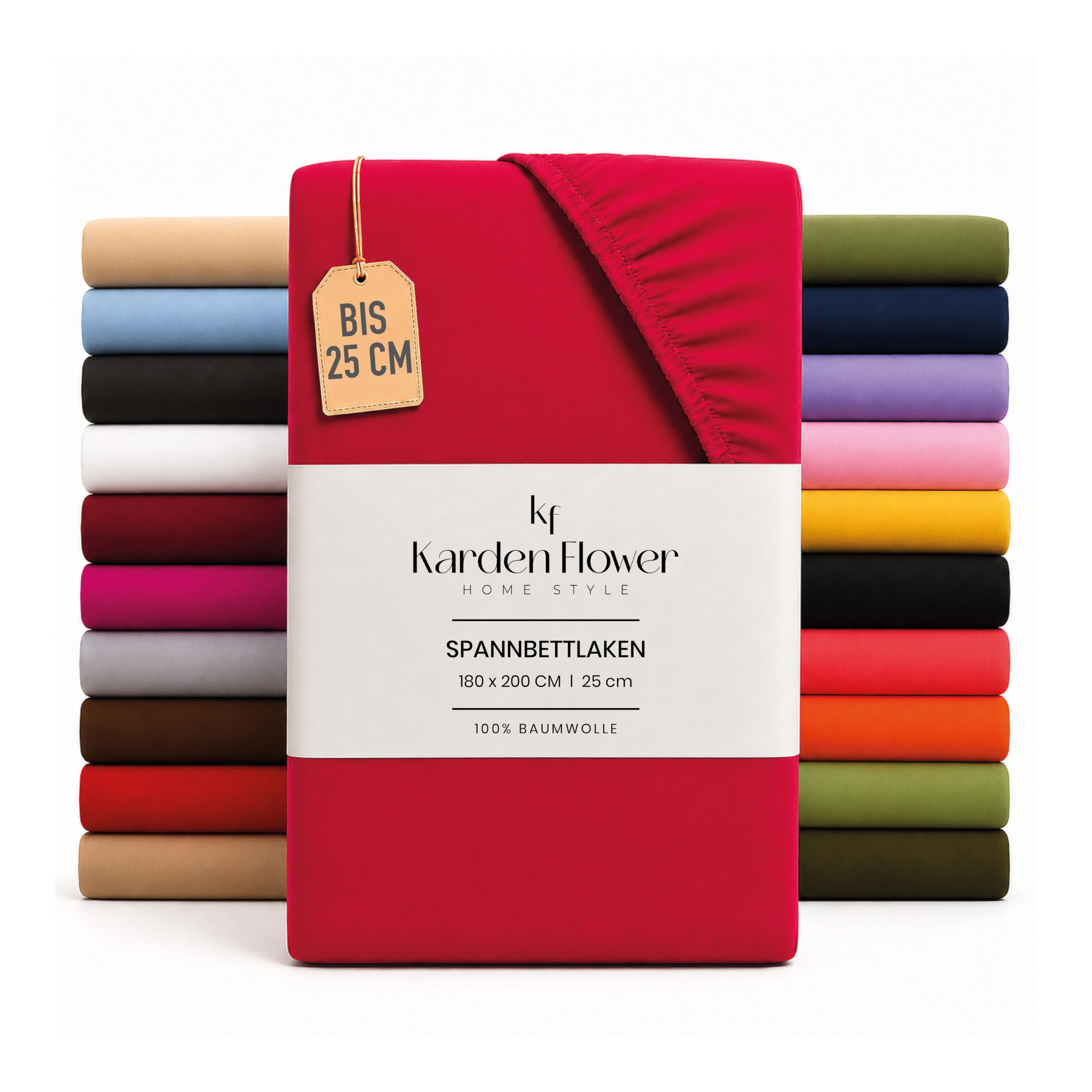 Karden Flower Jersey Fitted Sheet 140 x 200 cm Red - Fitted Sheet 100% Cotton, Bed Sheet 140 x 200 cm up to 25 cm Mattress Height Red — image 1