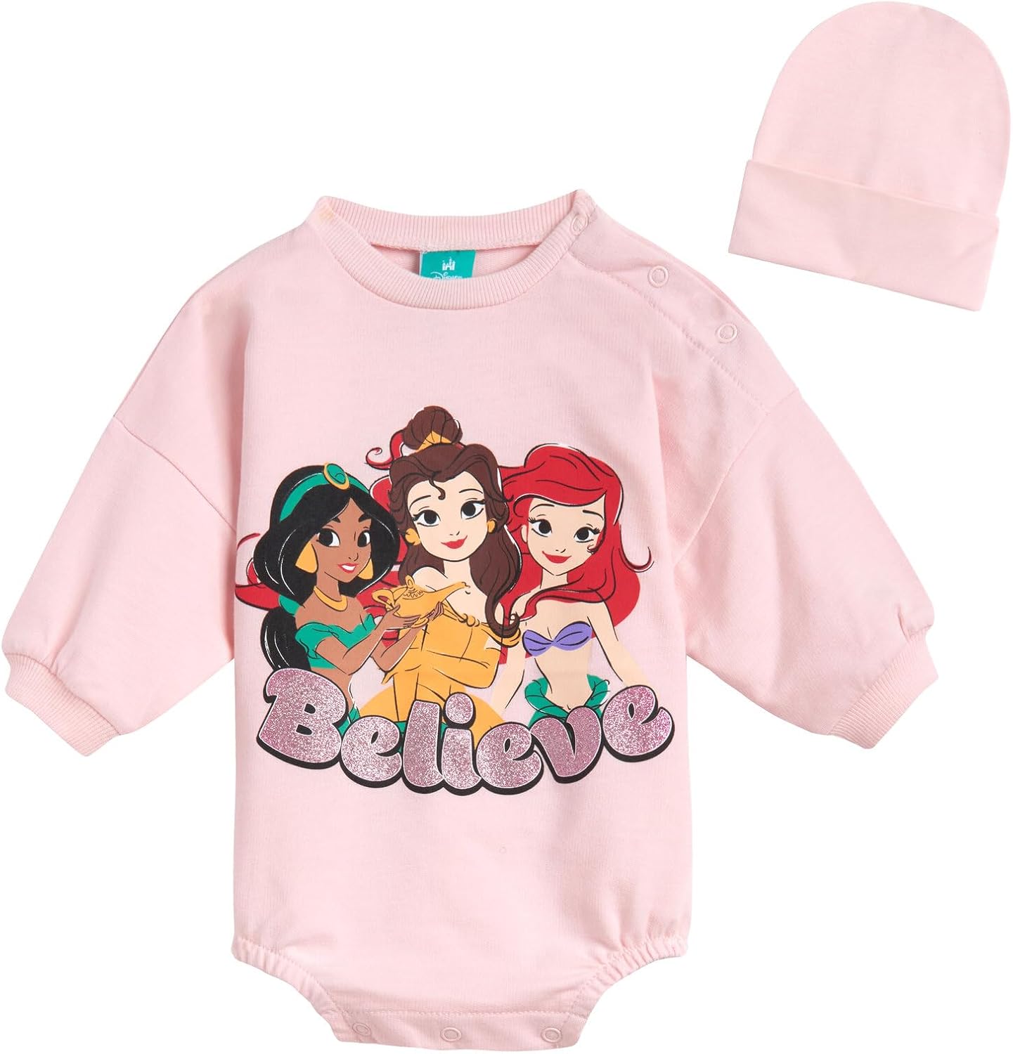 Disney Junior Baby Girls French Terry Bubble Romper Oversized Bodysuit & Hat Newborn to Infant Sizes (Newborn - 24 Months)
