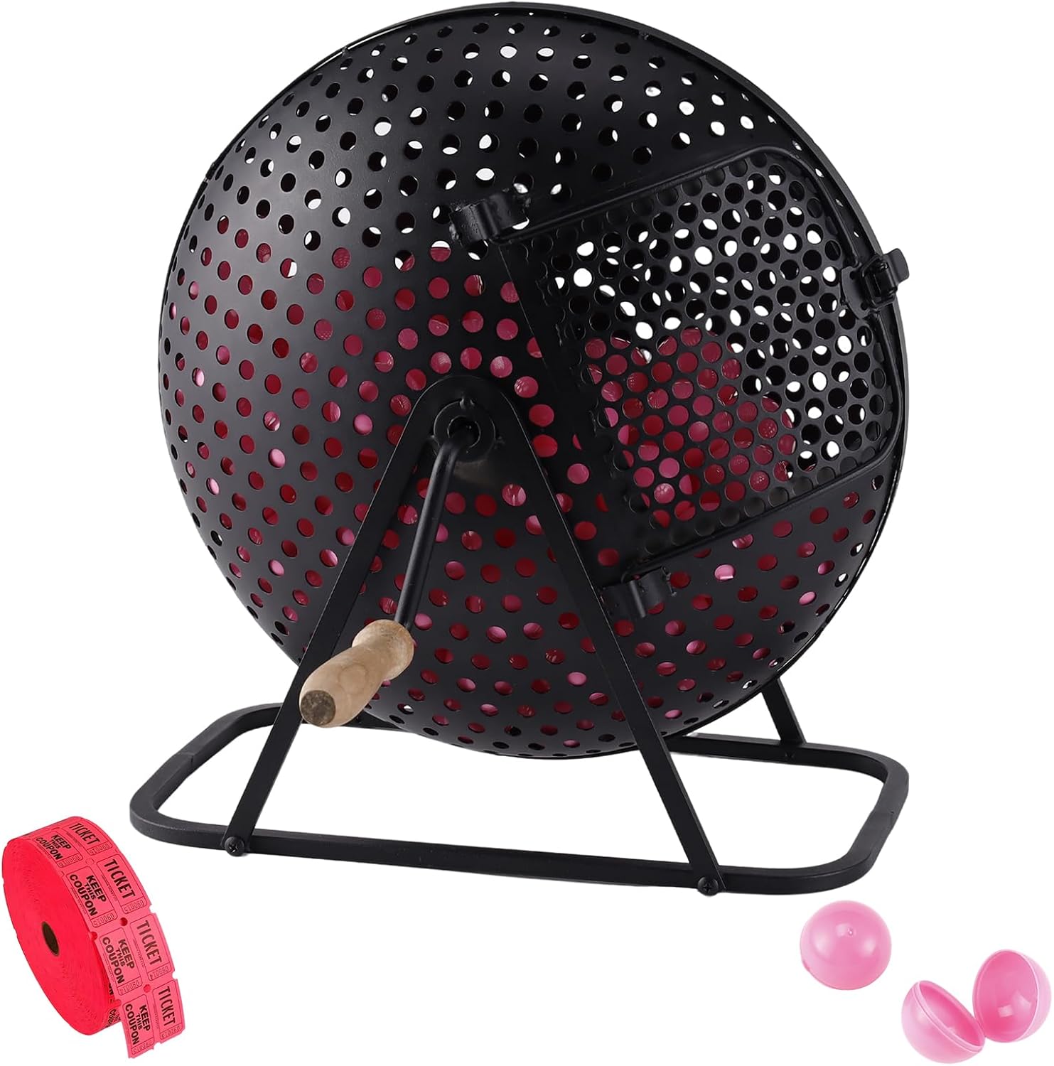 Raffle Drum, Heavy Duty Raffle Ticket Spinner Cage with Turning Handle, Metal Raffle Ticket Drum with 50 Raffle Balls & 200 Raffle Ticket for Games