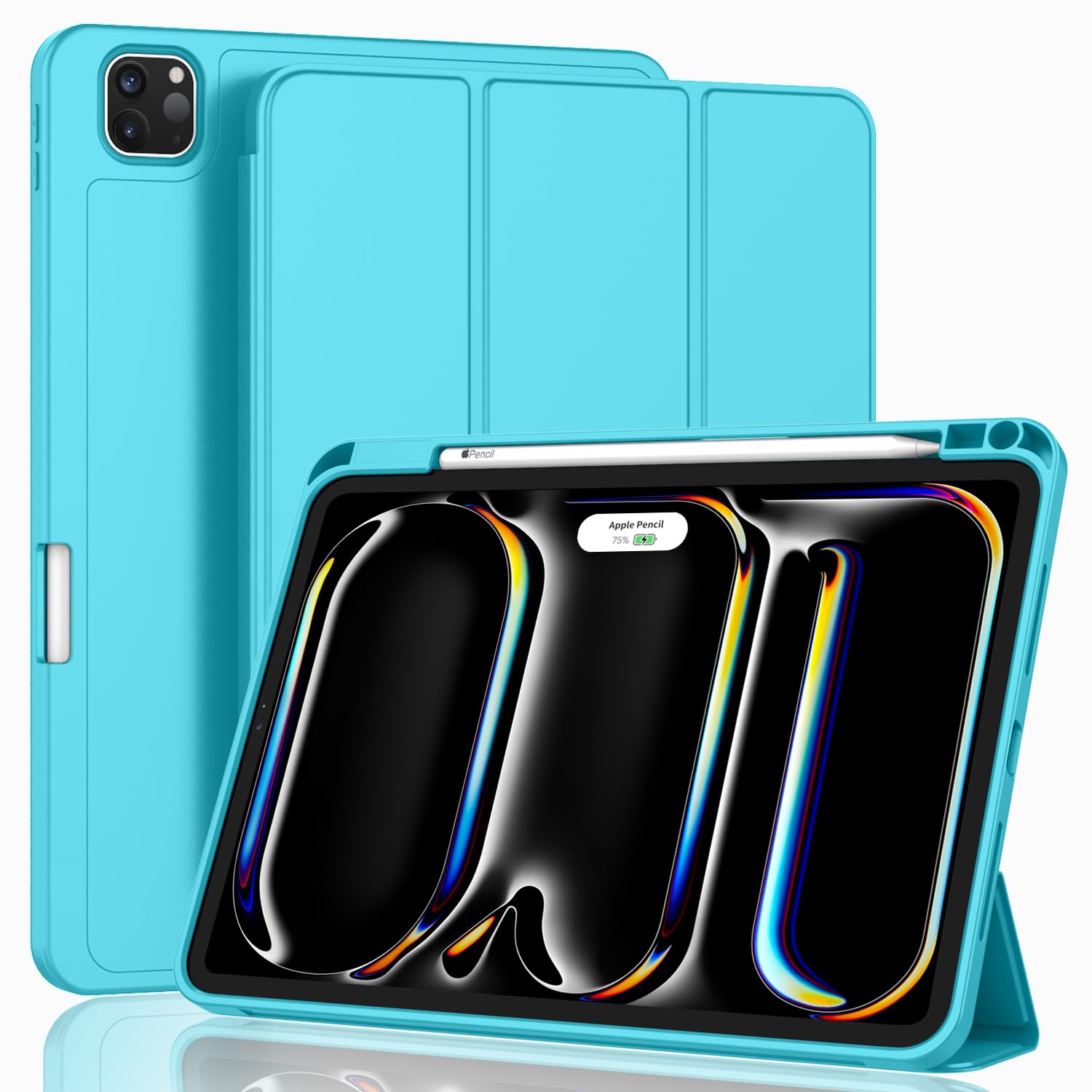 ZryXalNew iPad Pro 13 Inch Case M4 (2024 Model, 8th Generation) with Pencil Holder, Smart iPad Case [Support Pencil Pro and Pencil (USB-C)], Support Touch ID and Auto Wake/Sleep (Cyan)