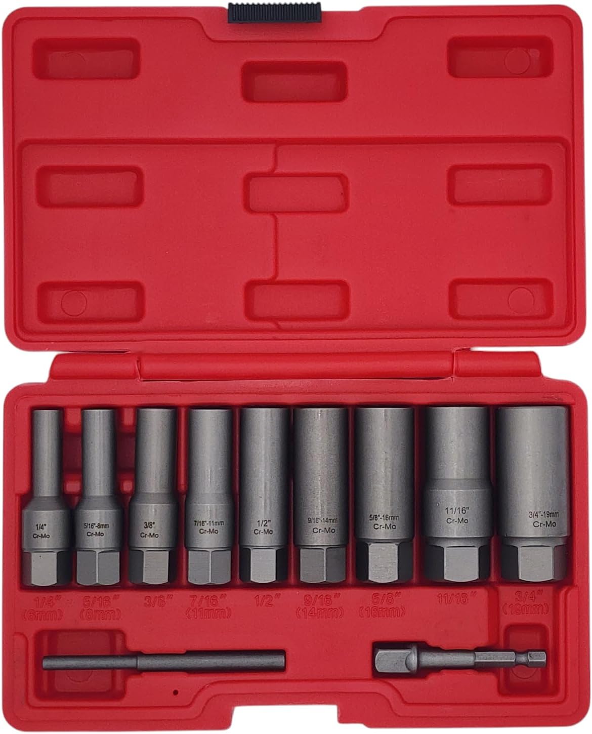 VCT 11pc 3/8 Dr Spiral Deep Deepwell Extractor Set for Removing Studs, Bolts, Fittings, Spark-Plugs, Broken nuts, Threaded Tubes, Lug nuts