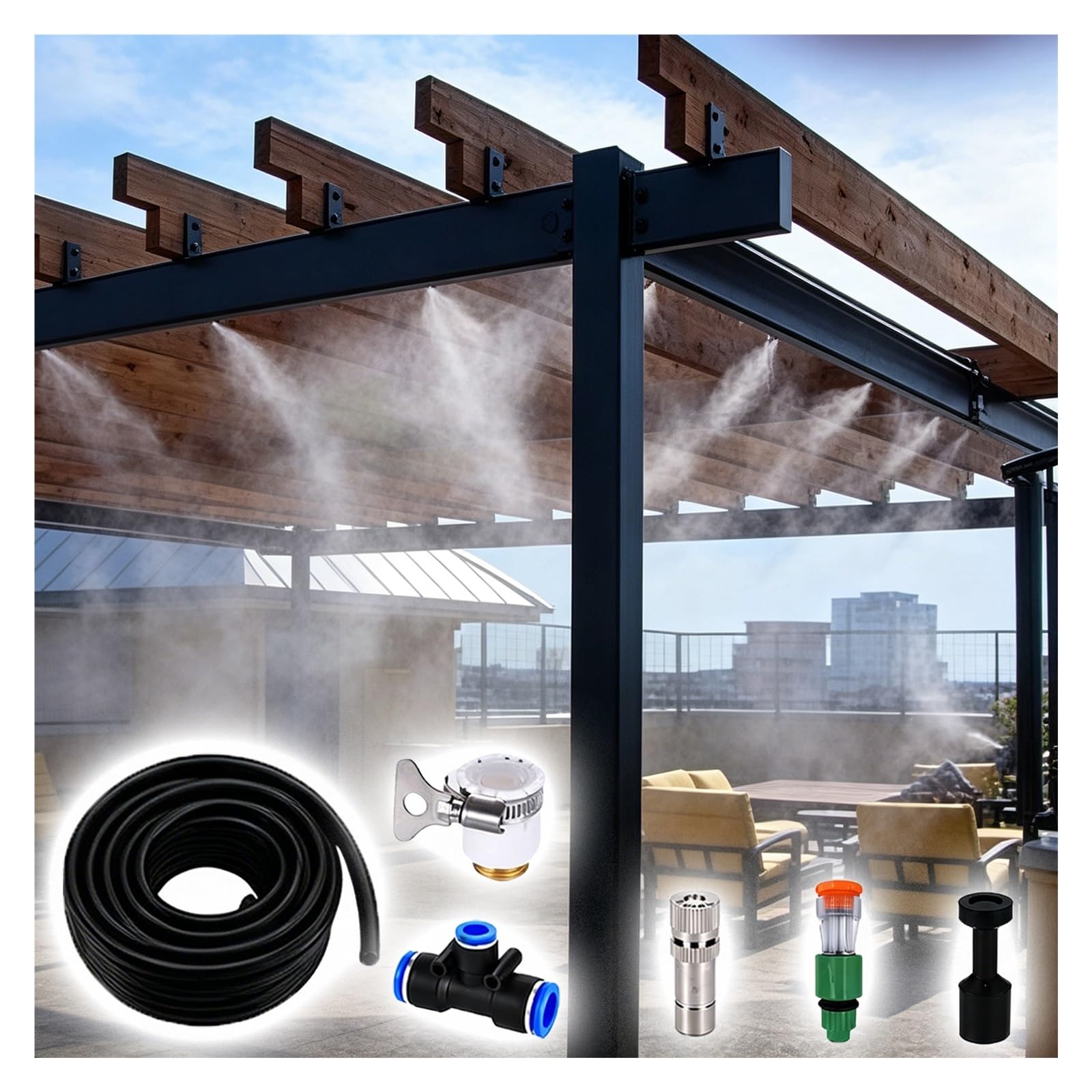 ERRULAN Sistema de riego jardín Kit nebulización Patio y jardín, Sistema Spray Agua Exterior para terraza y Deck, enfriamiento Verano | 394ft(120m)