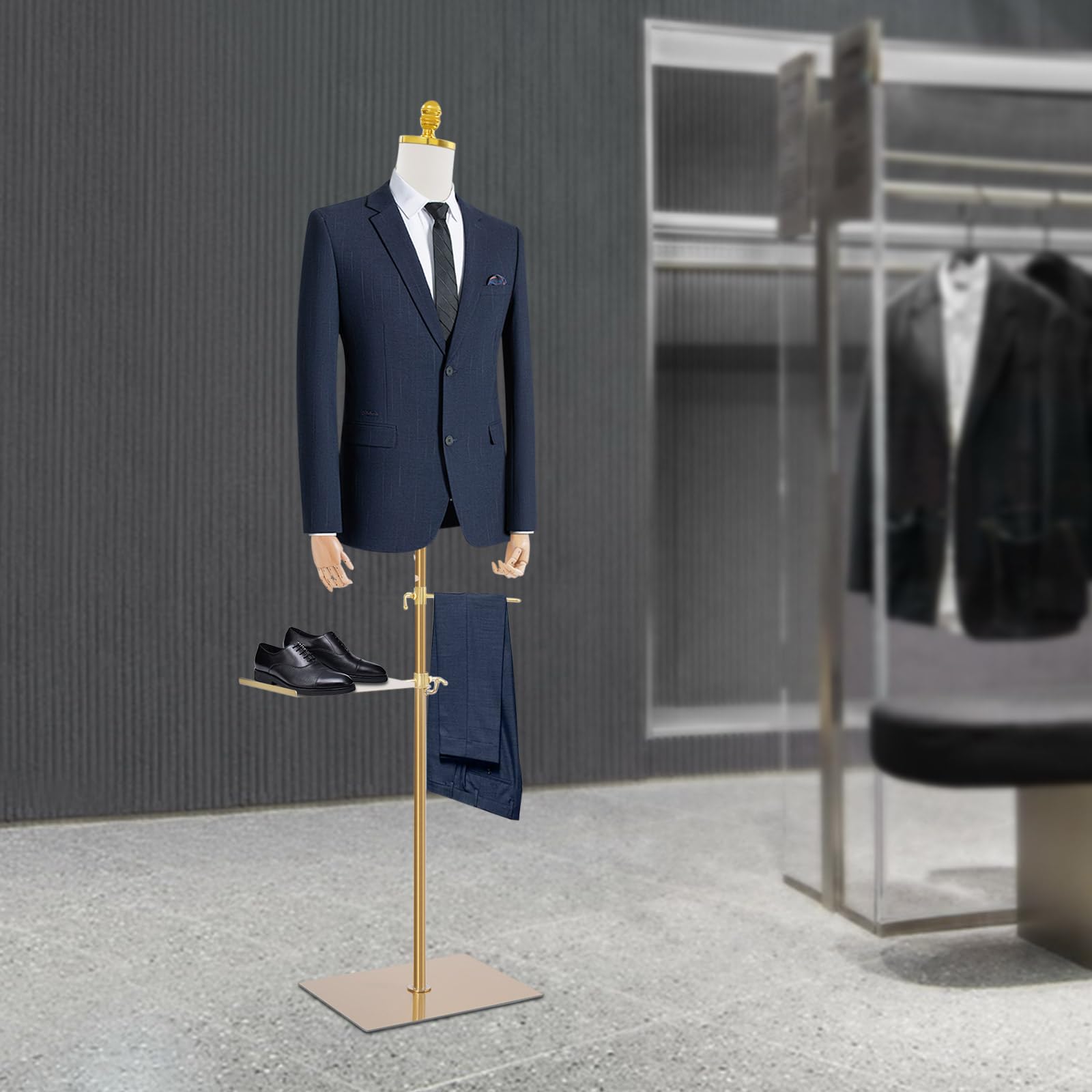 Schaufensterpuppe Männliche Verstellbare Höhe 70-130cm Mannequin Herren mit Holz Armen + Hosenständer + Schuhständer Kleiderform Verstellbarem Torso & Pose Kleiderpuppe für Boutiquen, Geschäfte