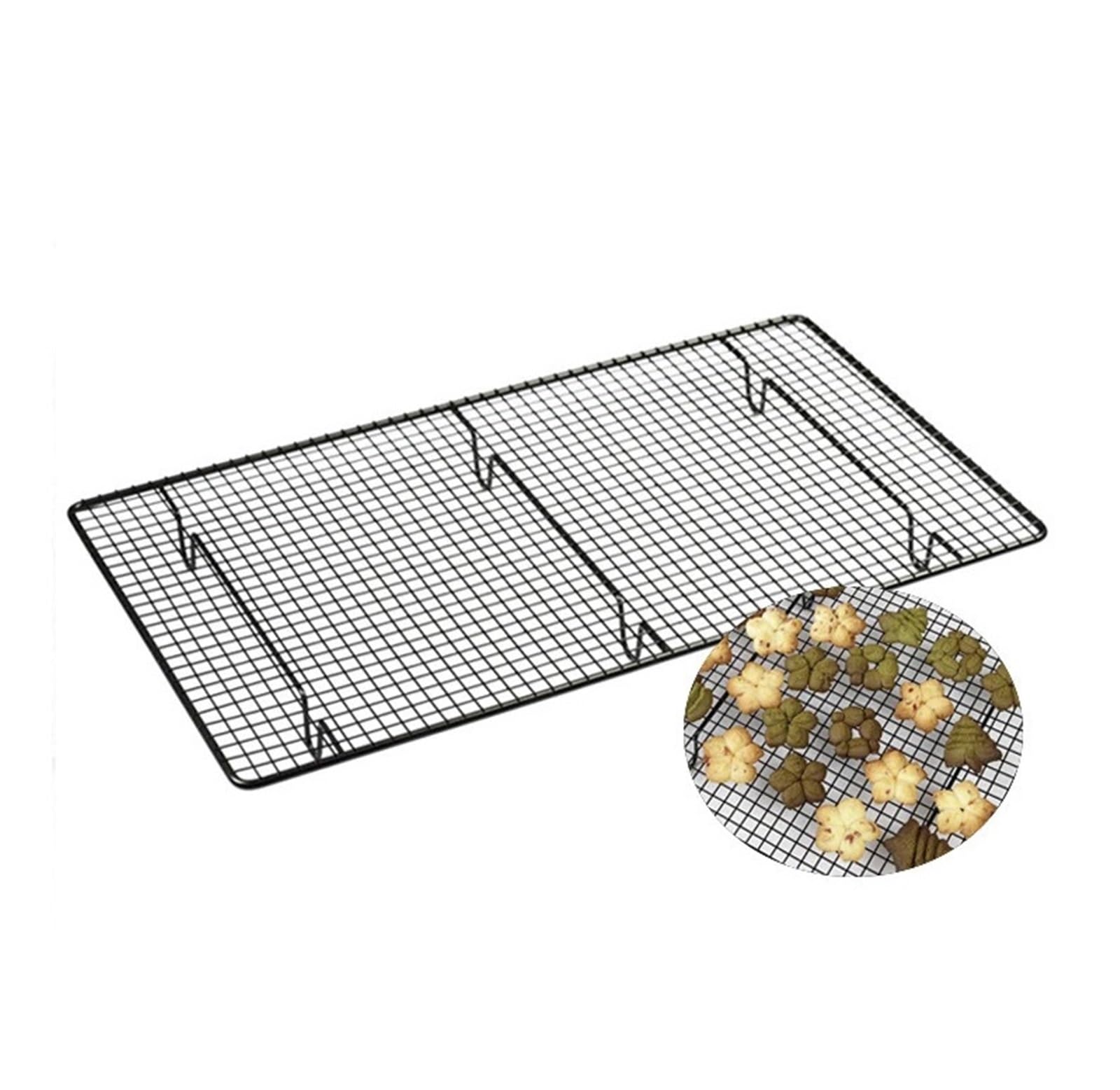 Kühlgitter aus Edelstahl Edelstahl-Drahtgitter, Kühltablett, Kuchen, Lebensmittelregal, Ofen, Küche, Backen, Pizza, Brot, Grill, Kekse, Halter, Regal(2pcs Black L)