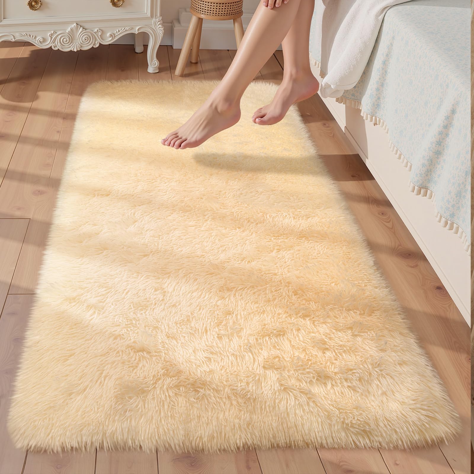 Sour Lemon Wohnzimmerteppiche, 80 x 160 cm, Grauer Läufer, Teppich für Schlafzimmer, waschbar, rutschfest, Flauschiger Teppich, zottelige