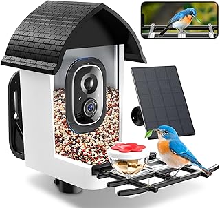 Smart Bird Feeder with Camera - Solar Powered Bird Watching Camera with 2K HD Live View, Auto Capture & AI Identify 10,000+ Species, 2.4G WiFi Outdoor Birdhouse, Ideal Gifts for Bird Lovers