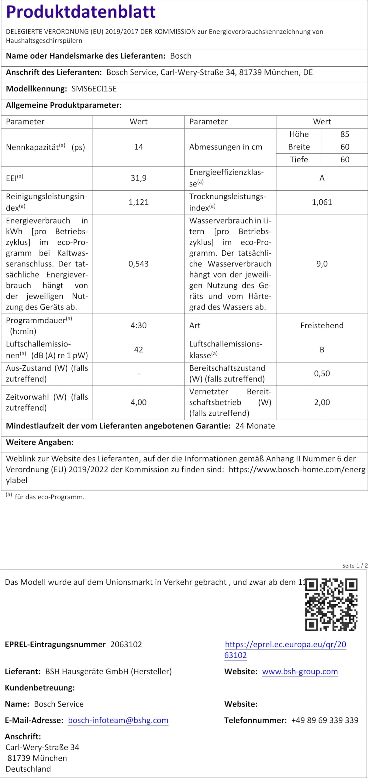 Bosch SMS6ECI15E seria 6, wolnostojąca zmywarka, Home Connect, Extra Clean strefy: intensywne mycie dla najbardziej uporczywych zabrudzeń, zdalna diagnostyka, stal, 60 cm