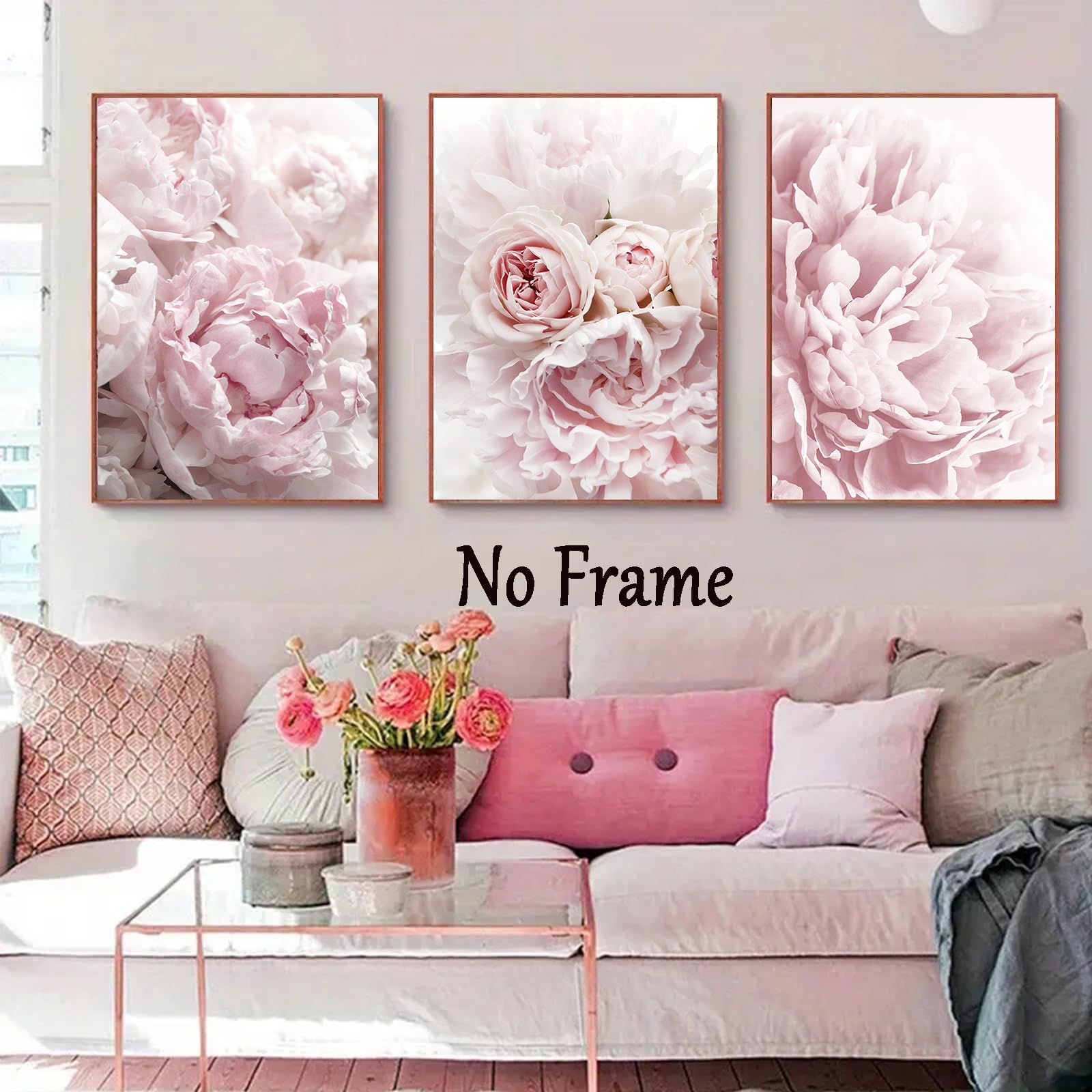 Amazon.co.jp: 大きな牡丹の花キャンバスウォールアート ピンクローズ