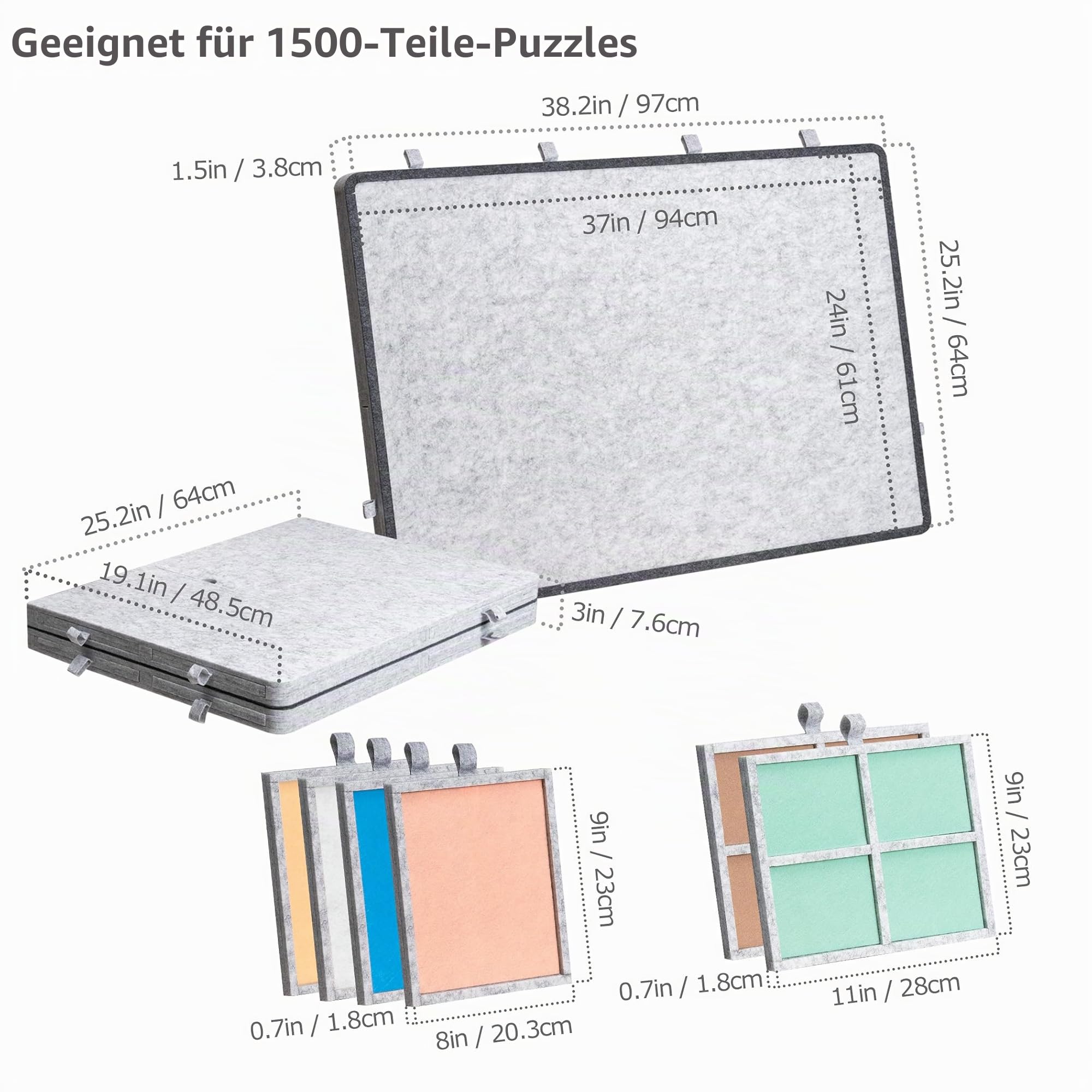 1500-teiliges kippbares Puzzlebrett mit 6 bunten Schubladen und Abdeckung, klappbarer Puzzletisch mit 3-Fach Verstellbarer integrierter Staffelei/Ständer, leichtes Spielbrett für Erwachsene