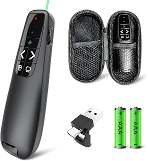 Clicker PowerPoint Presentation Wireless Presenter Remote, Green Laser Pointer for Computer Clickers, USB C A Project Power Point PPT Clicker for Mac Laptop Office, Slideshow Google Slide Advancer