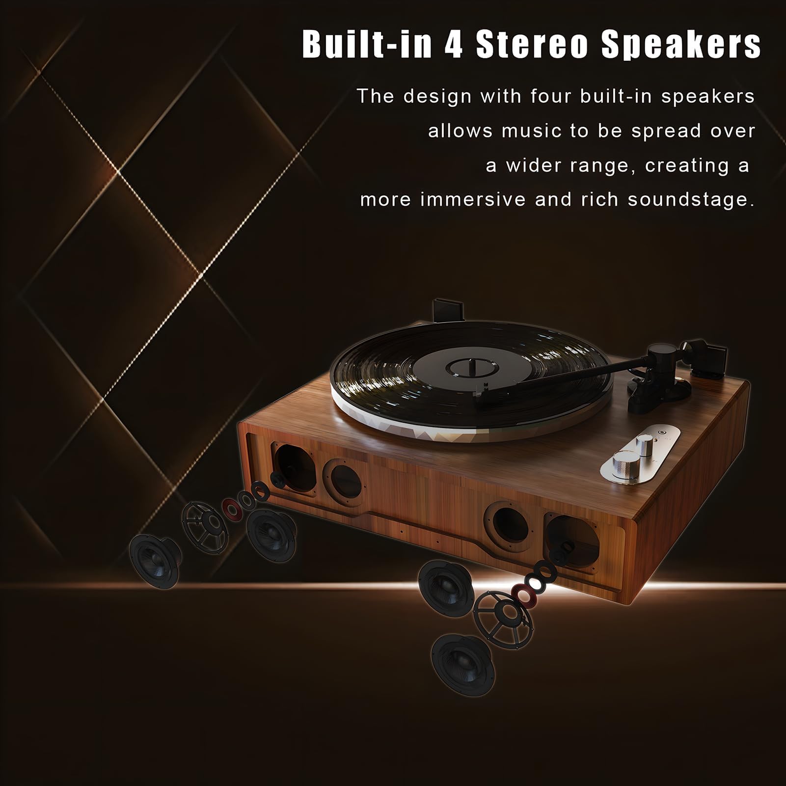Giradischi Bluetooth retrò con 4 altoparlanti integrati e arresto automatico, classico giradischi in vinile per LP da 7/10/12", uscita AUX/RCA e orologio LED, ideale per la decorazione della casa