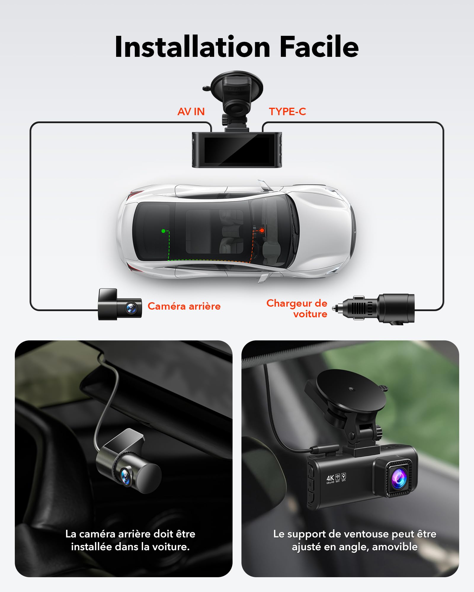 REDTIGER 4K Dashcam Voiture,STARVIS 2,Écran IPS 3,18 Pouces,Carte 128 Go Incluse, WiFi 5,8 GHz,GPS,Vision Nocturne,Grand Angle 170° WDR,Moniteur de Stationnement,Prend en Charge Jusqu'à 256 Go (F7NP)