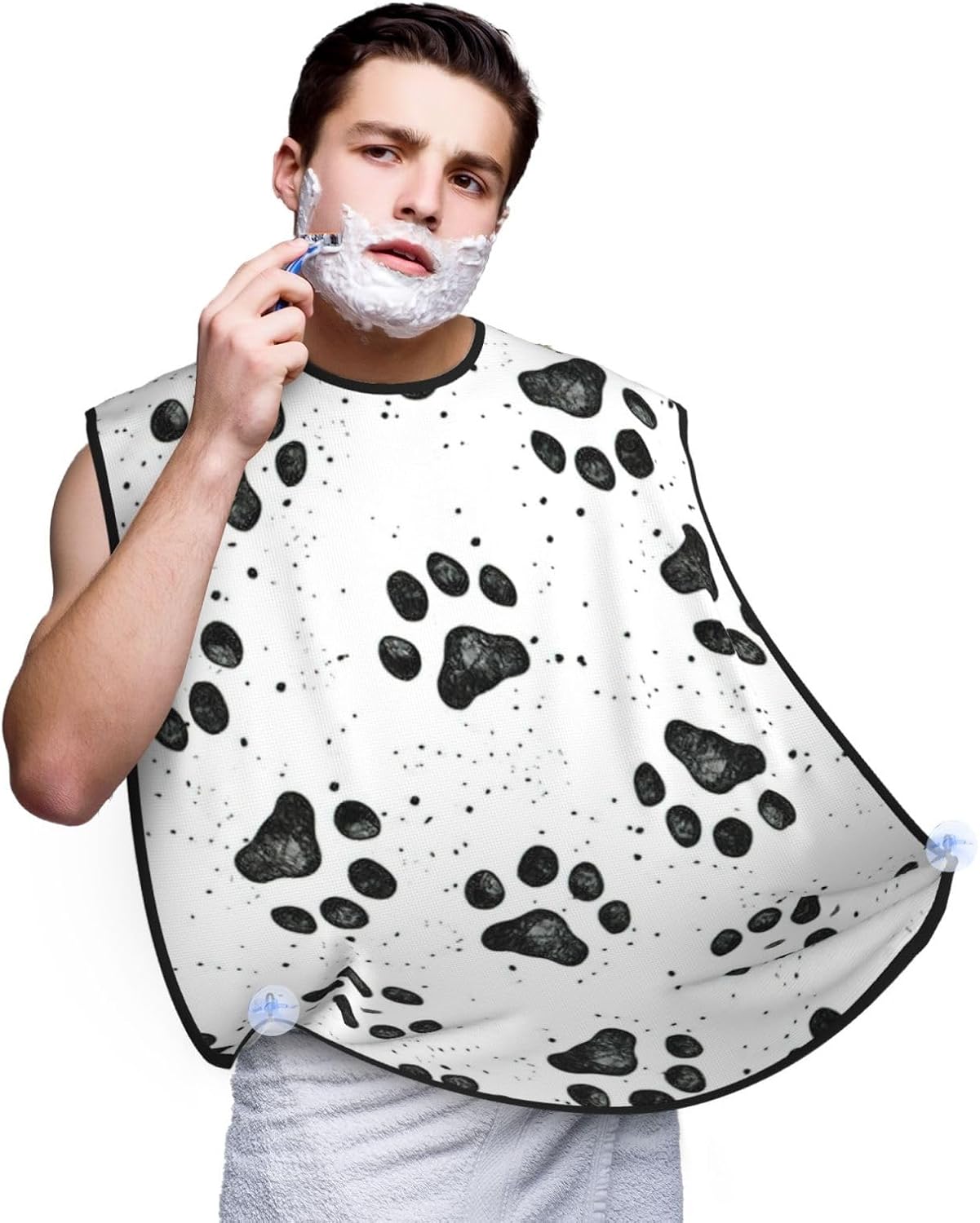 Dog Paw Pattern Print Beard Bib Apron, Shaving Apron For Dad, Men'S Hair Catcher For Shaving Best Gifts For Dad