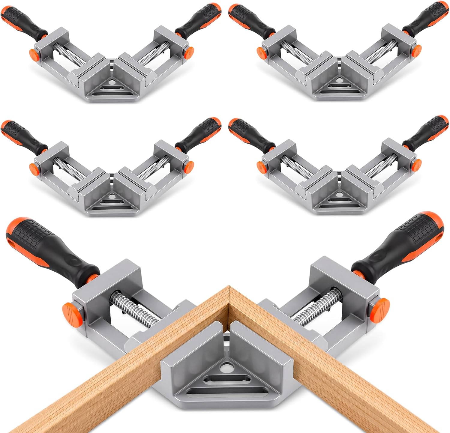 4 Pcs Double Handle Corner Clamp for Woodworking 90 Degree Right Angle Clamp 2.56 Inch Adjustable Max Opening Aluminum Alloy for Cabinet Frame Drawer Shelf Furniture Assembly
