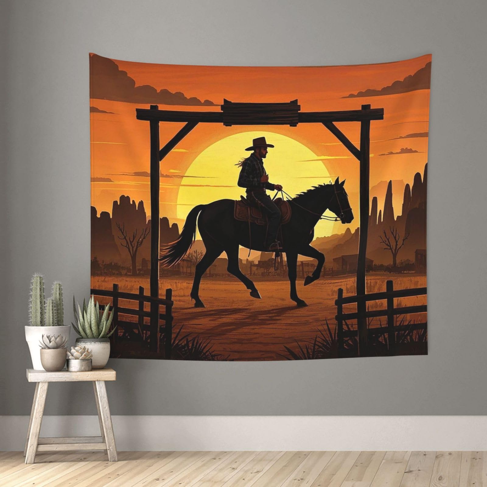 FodPand Cowboy Riding Ranch Desert Tapestry for Bedroom Aesthetic, Wall Hanging Tapestries Art Decor Backdrop Wall Tapestry for Dorm Living Room Funny Poster Party Banner Background 51" X 60"