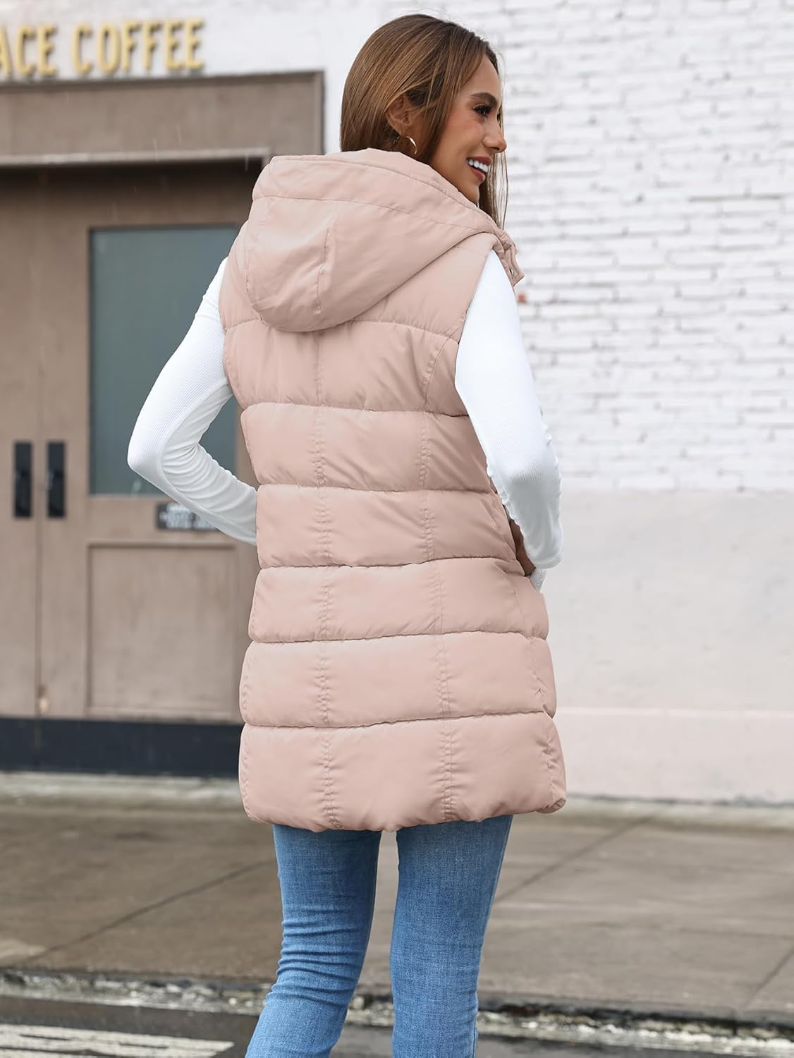 Gihuo Women's Long Puffer Vest Winter Quilted Hooded Sleeveless Zip Up Long Jacket Vest Gilet - Image 7