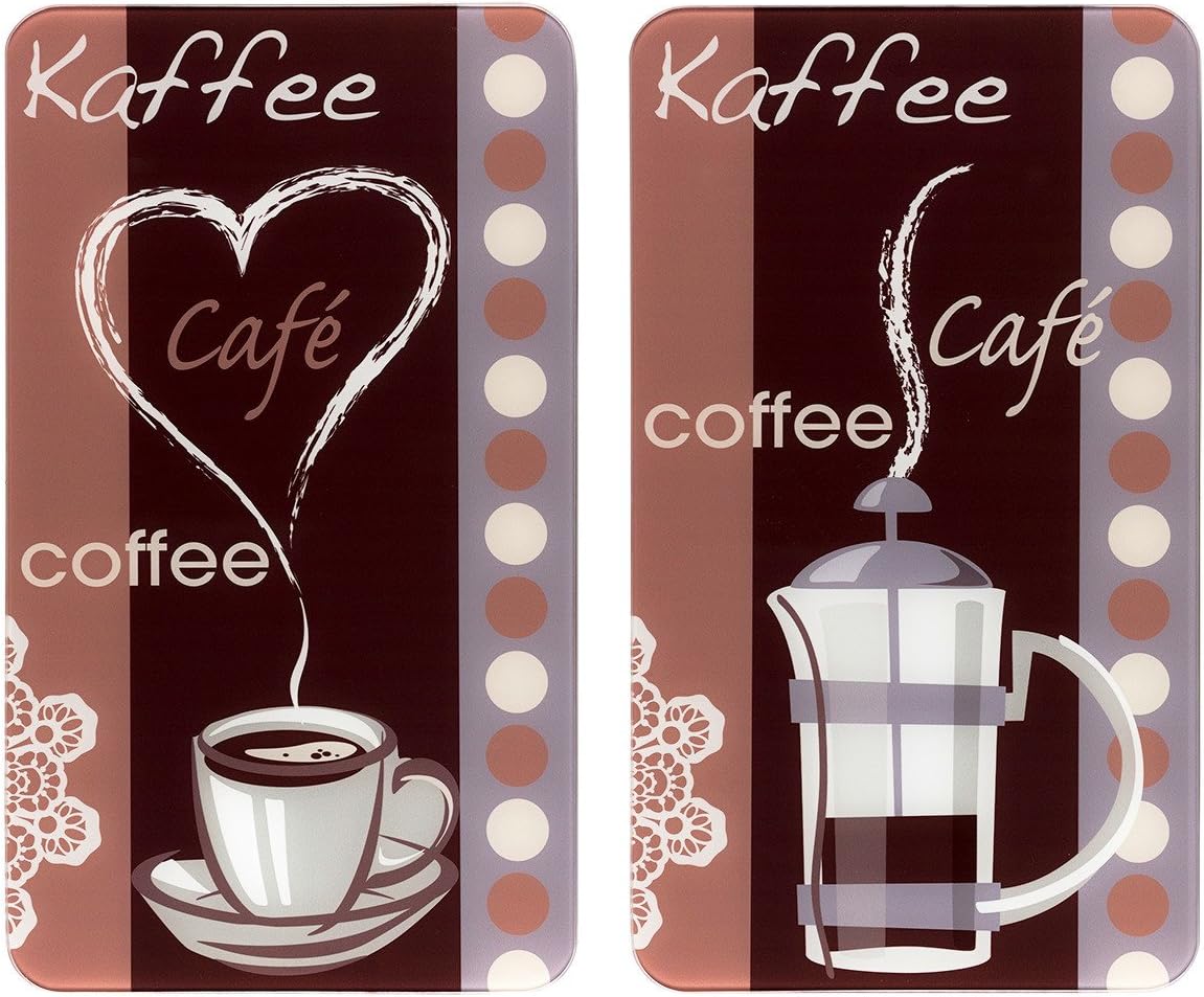 Maximex Universal Cover Plates Coffee Flavour-Set of 2, for All Types of cookers Tempered glass, Multicoloured, 52 x 30 x 1.8-5.5 cm