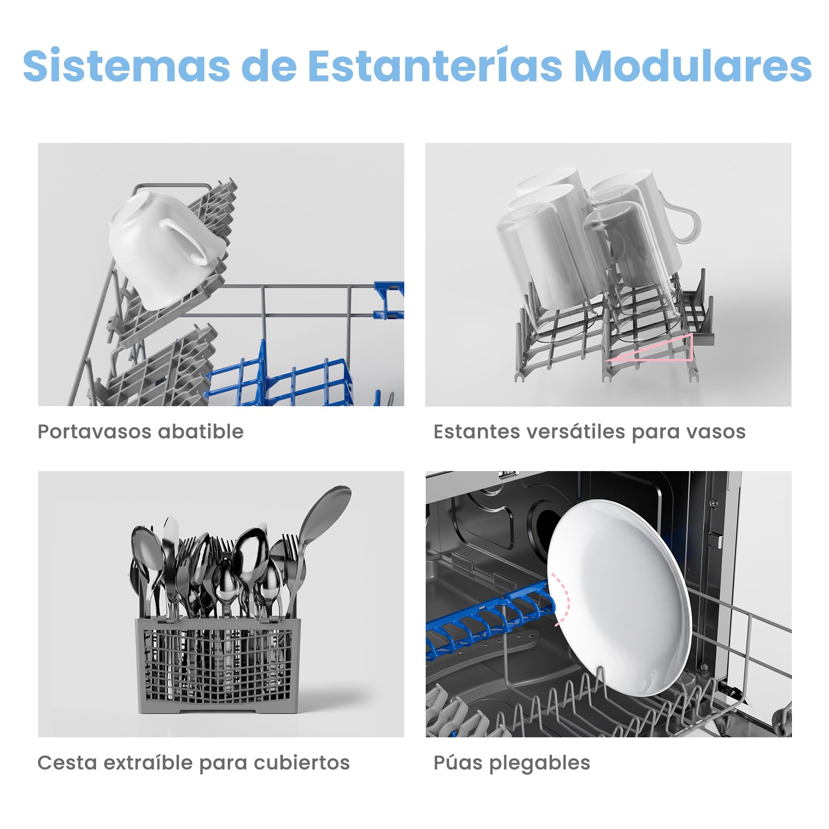 COMFEE' CDWMT0602EWD-EU Lavavajillas Compacto, 6 Cubiertos,6 Programas | Ciclo Intensivo 70°C, Inicio Diferido 24H, Apertura Automática, 47dB Silencioso, Clase D, Pantalla LED, Blanco