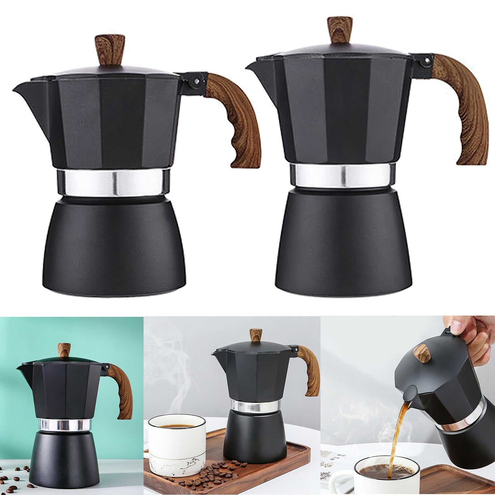 WIGUROE Moka Pot, Stovetop Coffee Maker, 6 Cup/10 oz Stovetop Espresso Maker, Aluminium Italian Espresso Maker Moka Pot - Image 4
