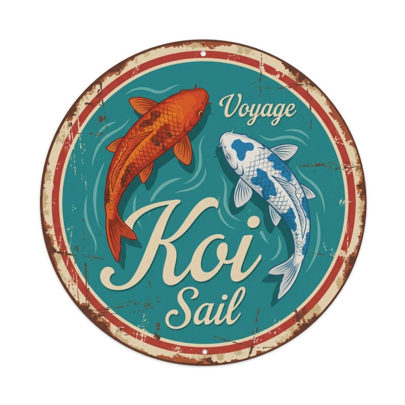 Metal Tin Sign Koi Fish Sail Journey Adventure Japan Retro