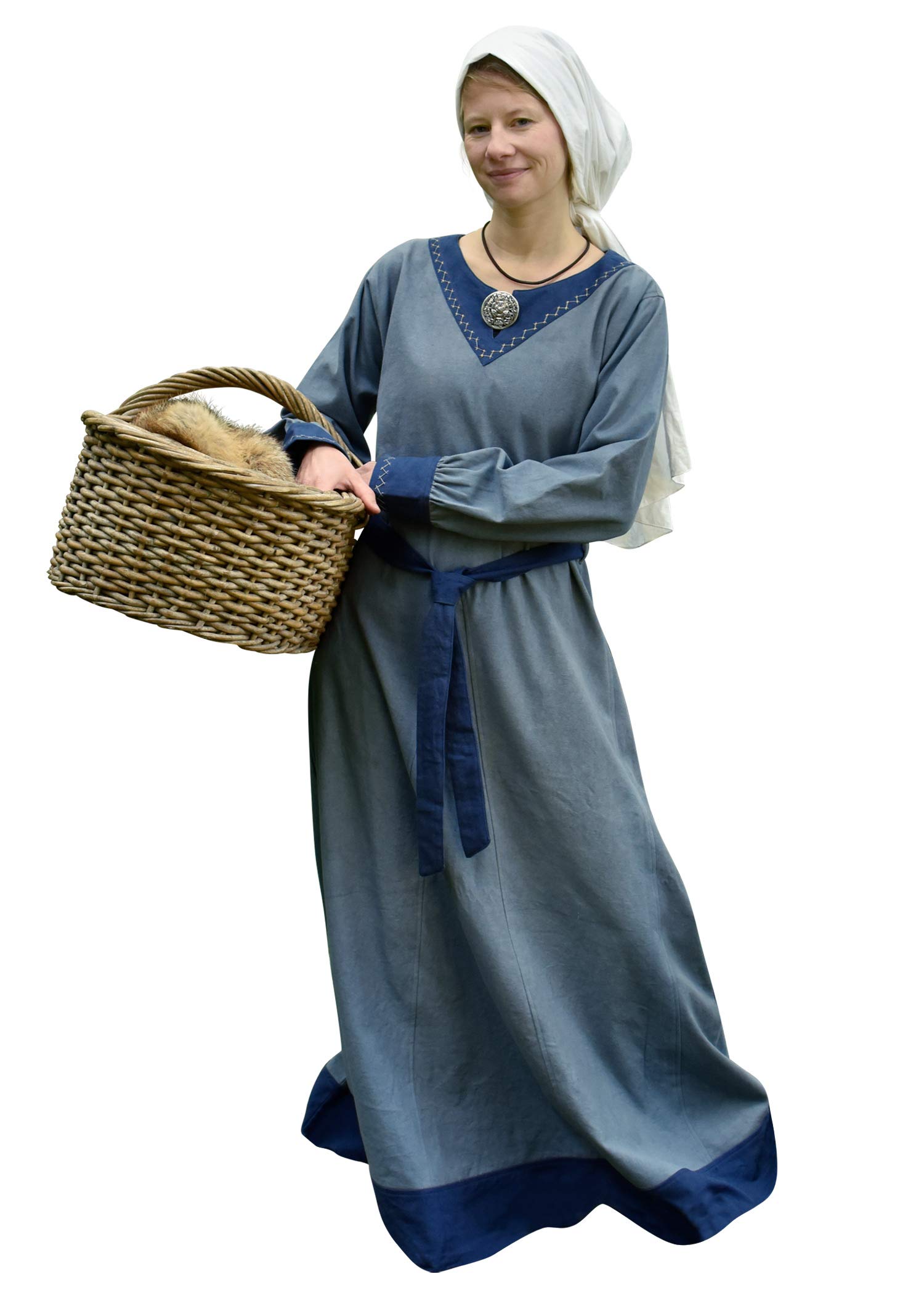 Battle-Merchant Women's Blue-Grey/Grey Jona - Medieval Dress With Belt - Larp Viking Clothing - Medium