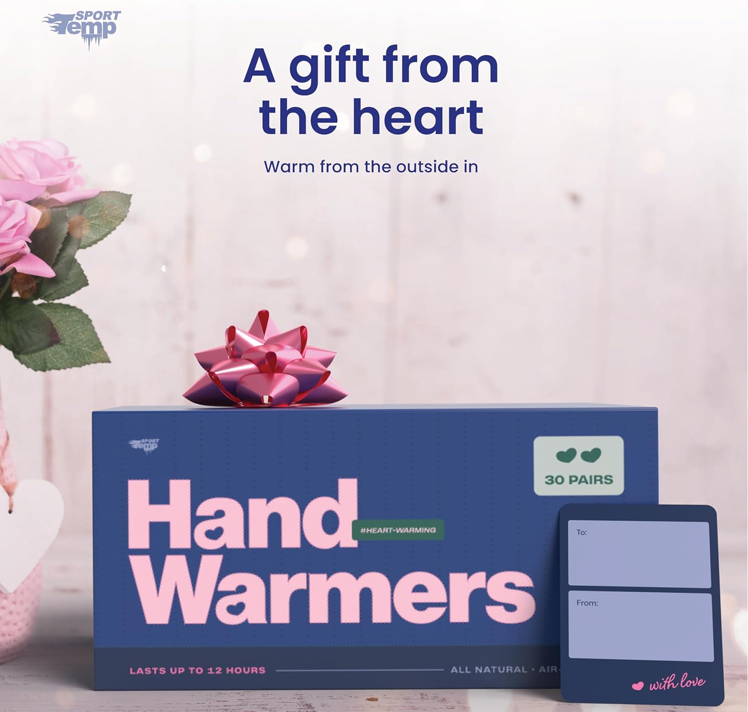 Heart Shape Hand Warmers - Up to 12 Hours of Heat, Super Long Lasting - Easy, All Natural - Air Activated, for Body & Hands - Odorless Hot Hand Warmer - Sport Temp