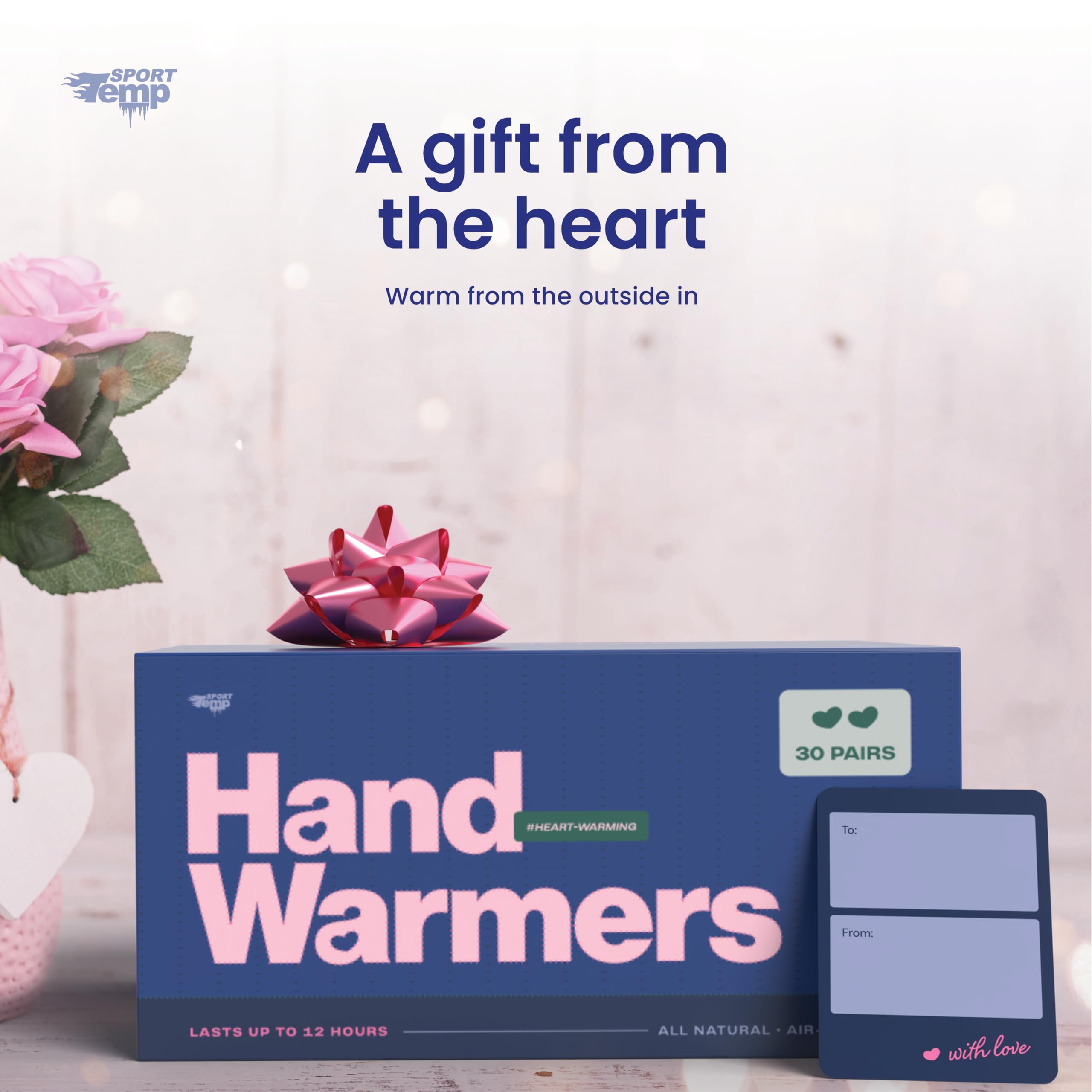 Heart Shape Hand Warmers - Up to 12 Hours of Heat, Super Long Lasting - Easy, All Natural - Air Activated, for Body & Hands - Odorless Hot Hand Warmer - Sport Temp