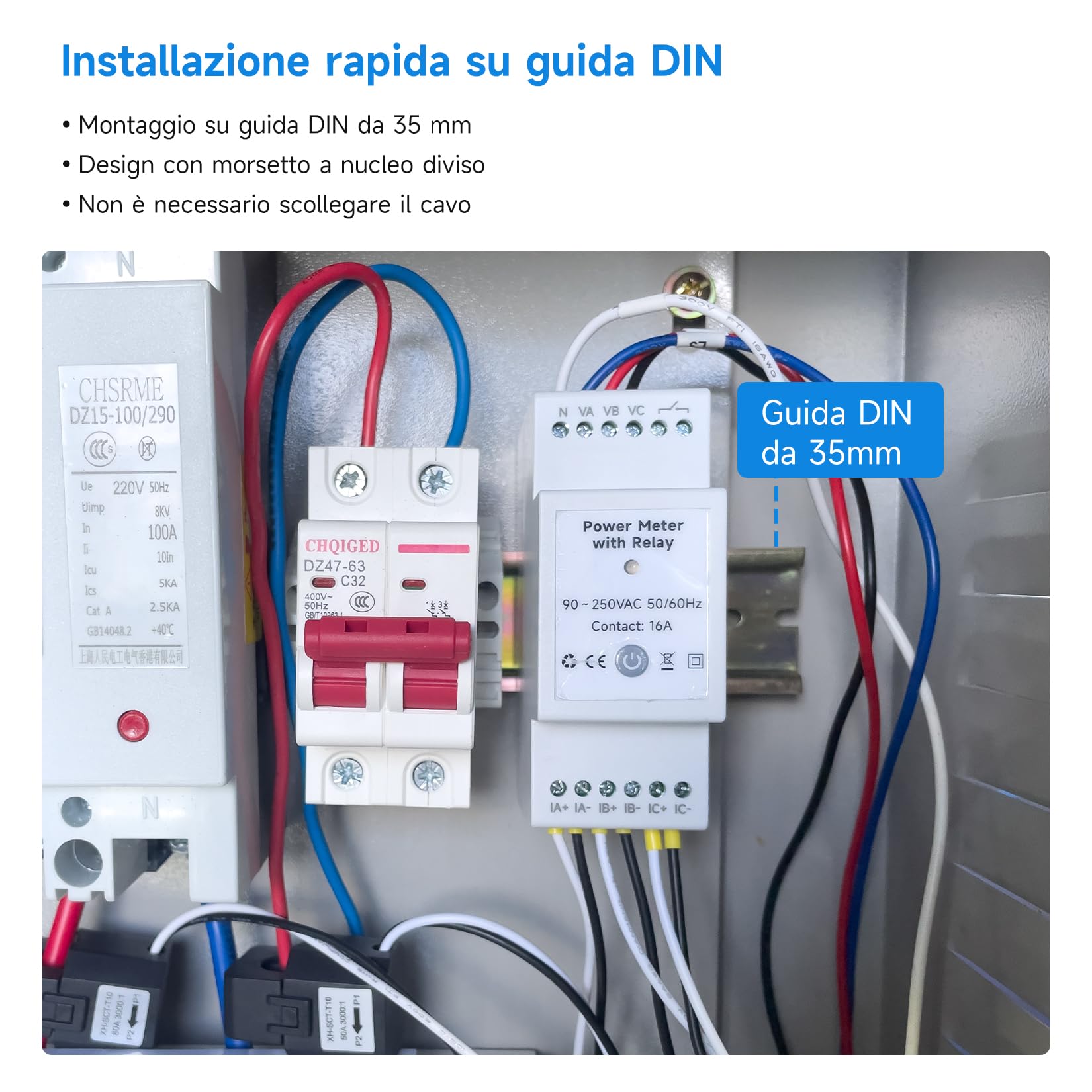 OWON Contatore elettrico intelligente Wi-Fi con relè, compatibile con Tuya, contatore di energia per sistema mono/trifase, contatto a secco 16 A, monitoraggio in tempo reale, tensione e potenza, Alexa