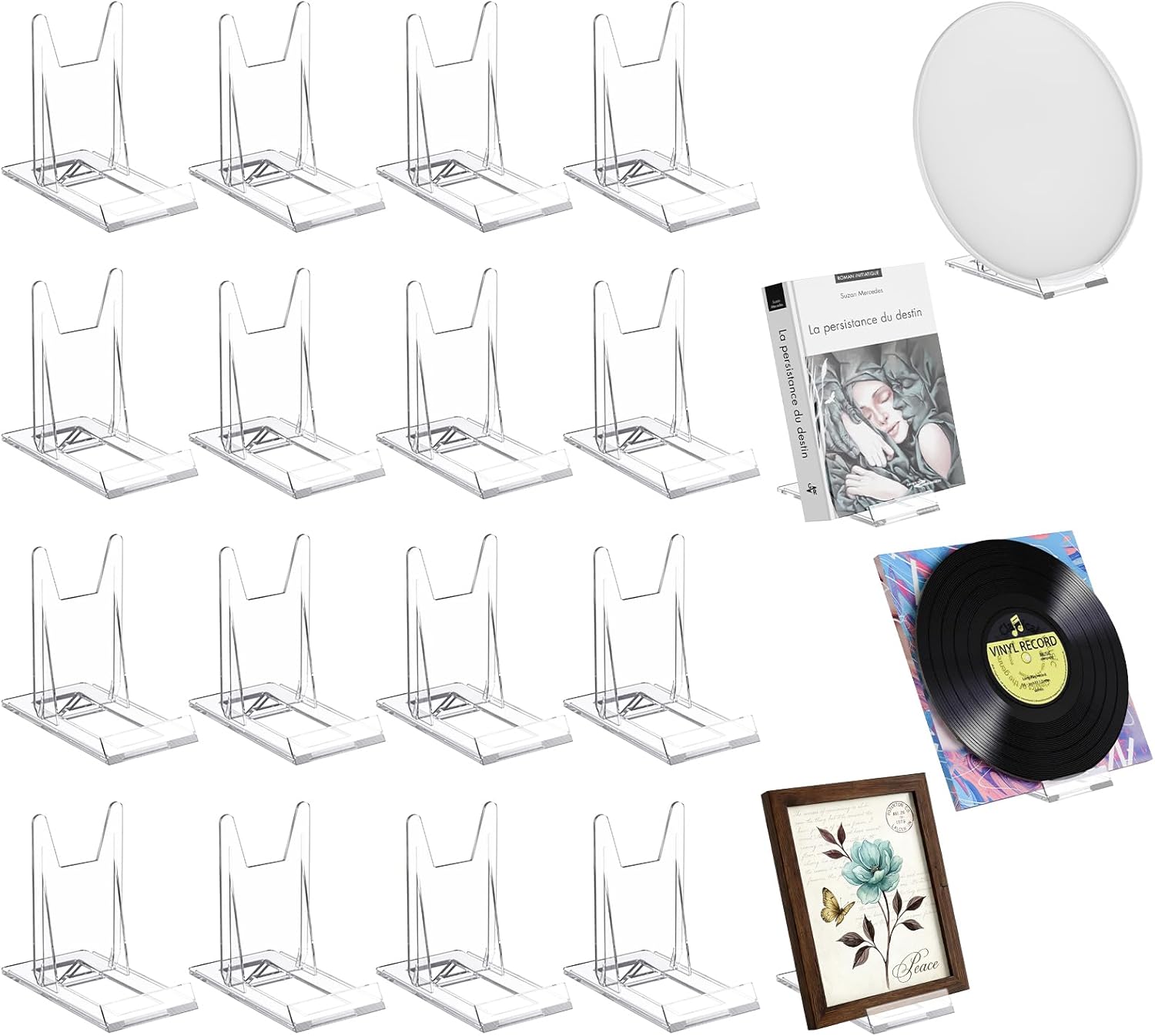 48 Pack Acrylic Display Stand Adjustable Collector Stand Plate Stand for Display Table Top Display for Book,Platter,Sports Card,Tabletop Art,Frame,Picture,Magazine,Album,CD(4.2 x 4.3 x 2.35 Inch)