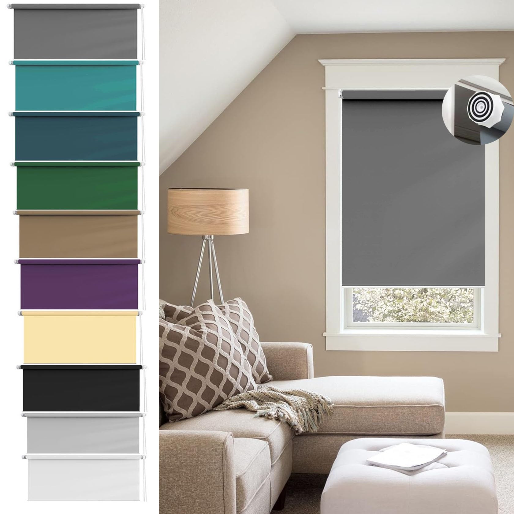 Store enrouleur jour nuit 120 x 190 cm protection solaire thermique gris clair sans perçage